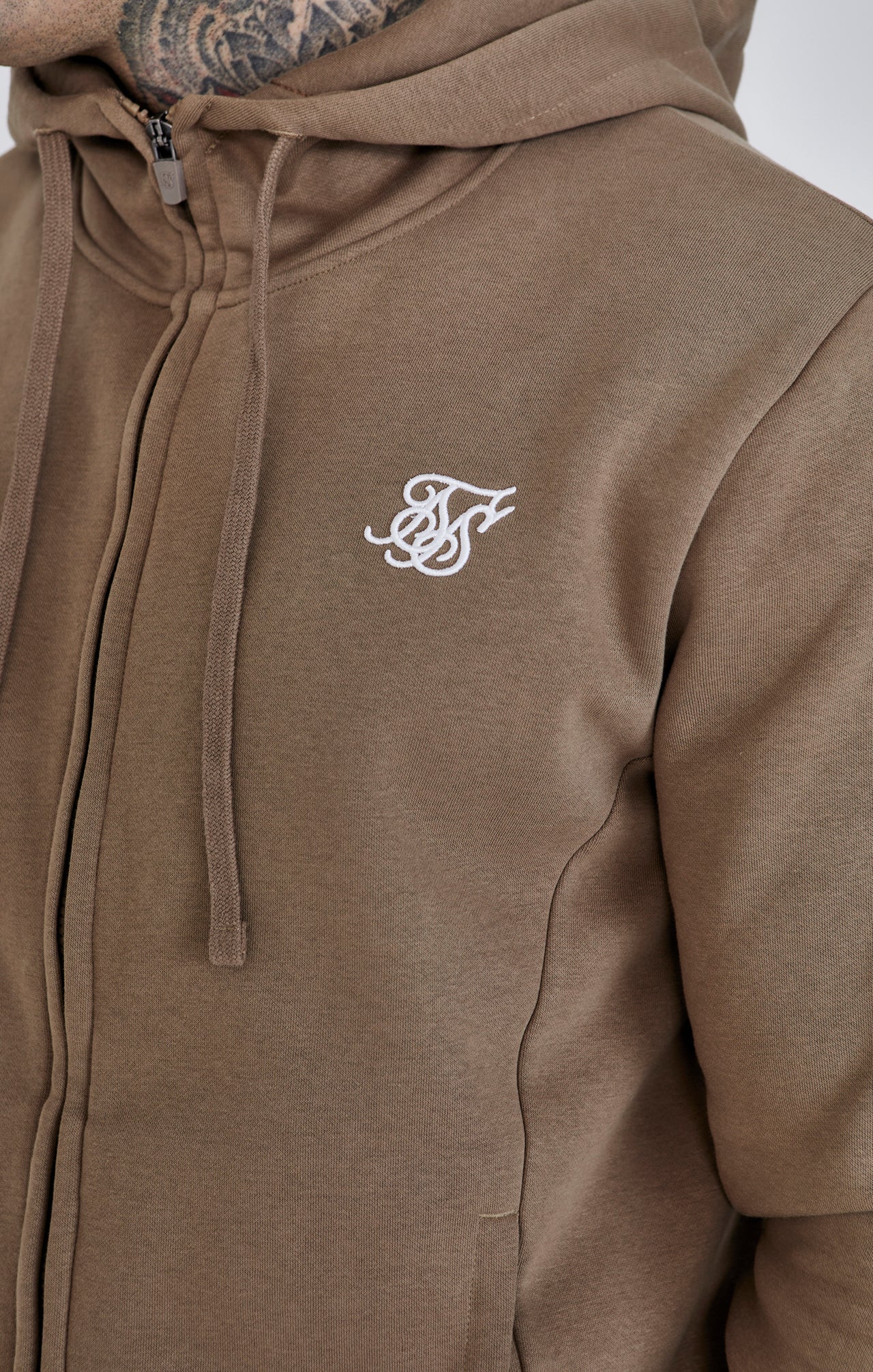 Essentials Full Zip Hoodie in Brown Sweat à capuche SikSilk