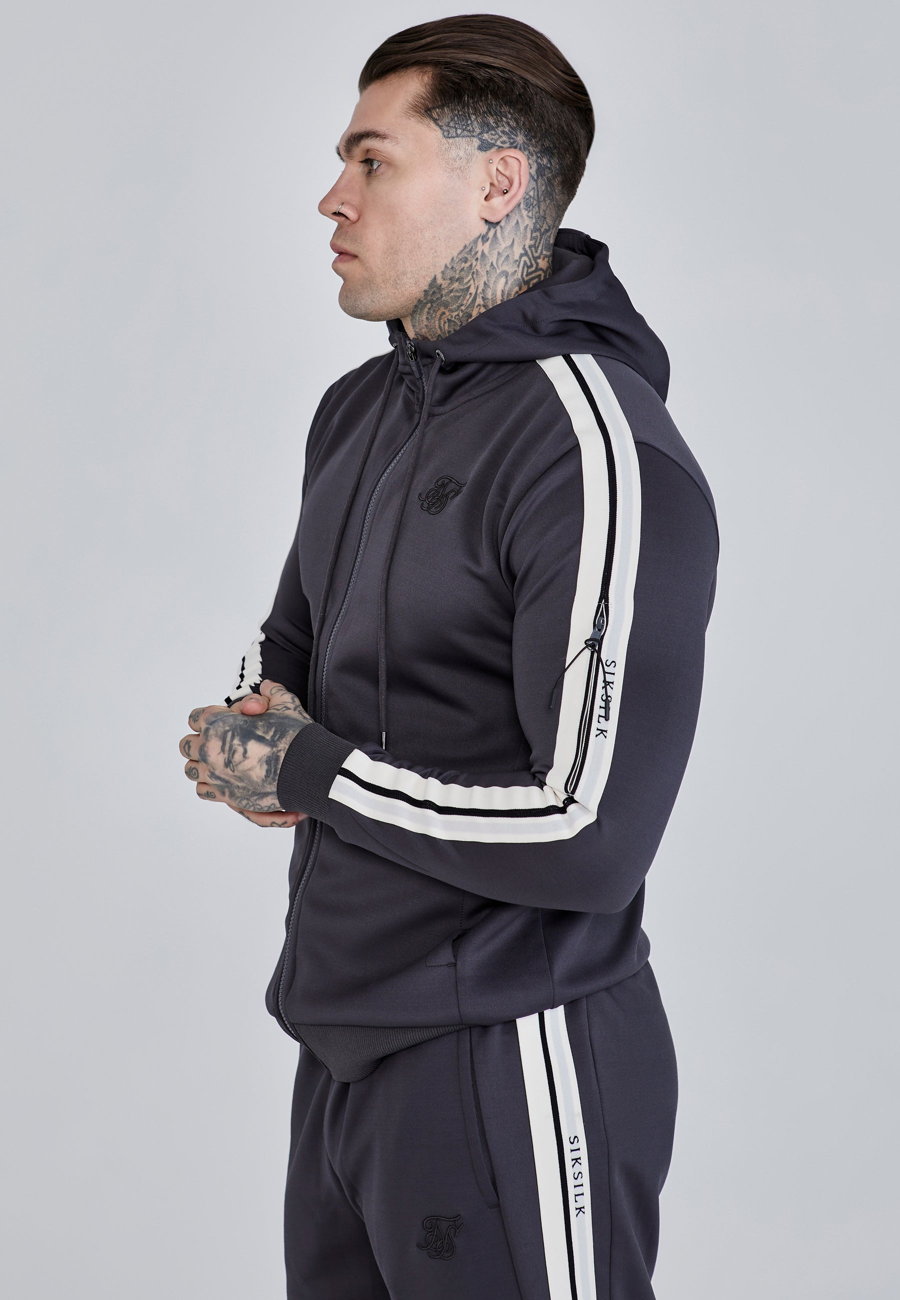 Full Zip Hoodie in Grey Vestes à capuche SikSilk