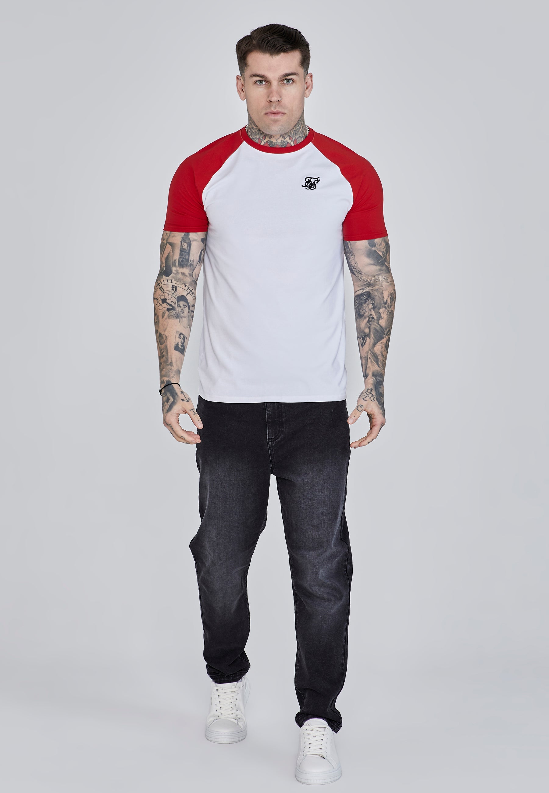 T-shirt raglan en blanc, rouge T-shirts SikSilk