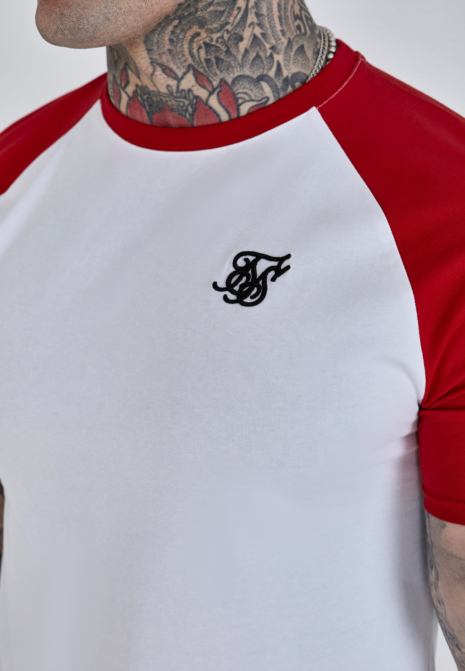 T-shirt raglan en blanc, rouge T-shirts SikSilk