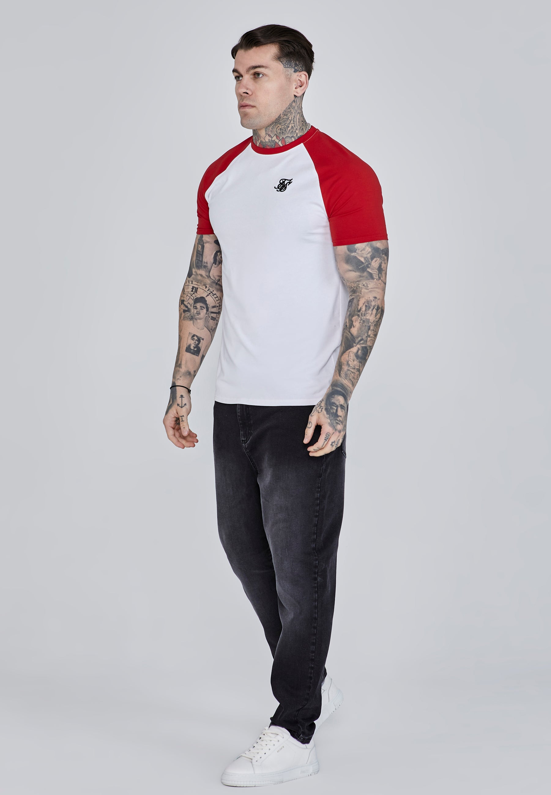 T-shirt raglan en blanc, rouge T-shirts SikSilk