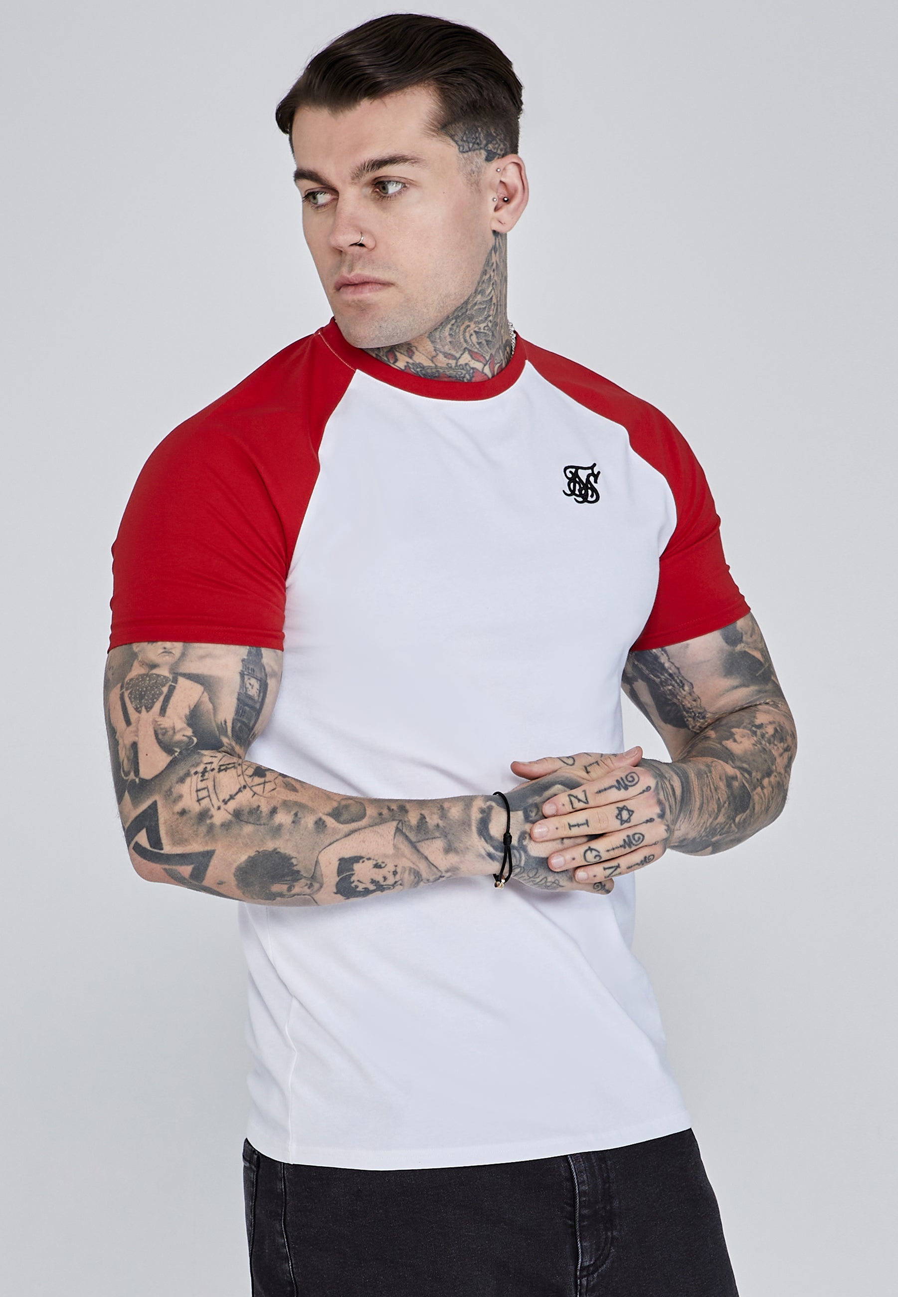 T-shirt raglan en blanc, rouge T-shirts SikSilk
