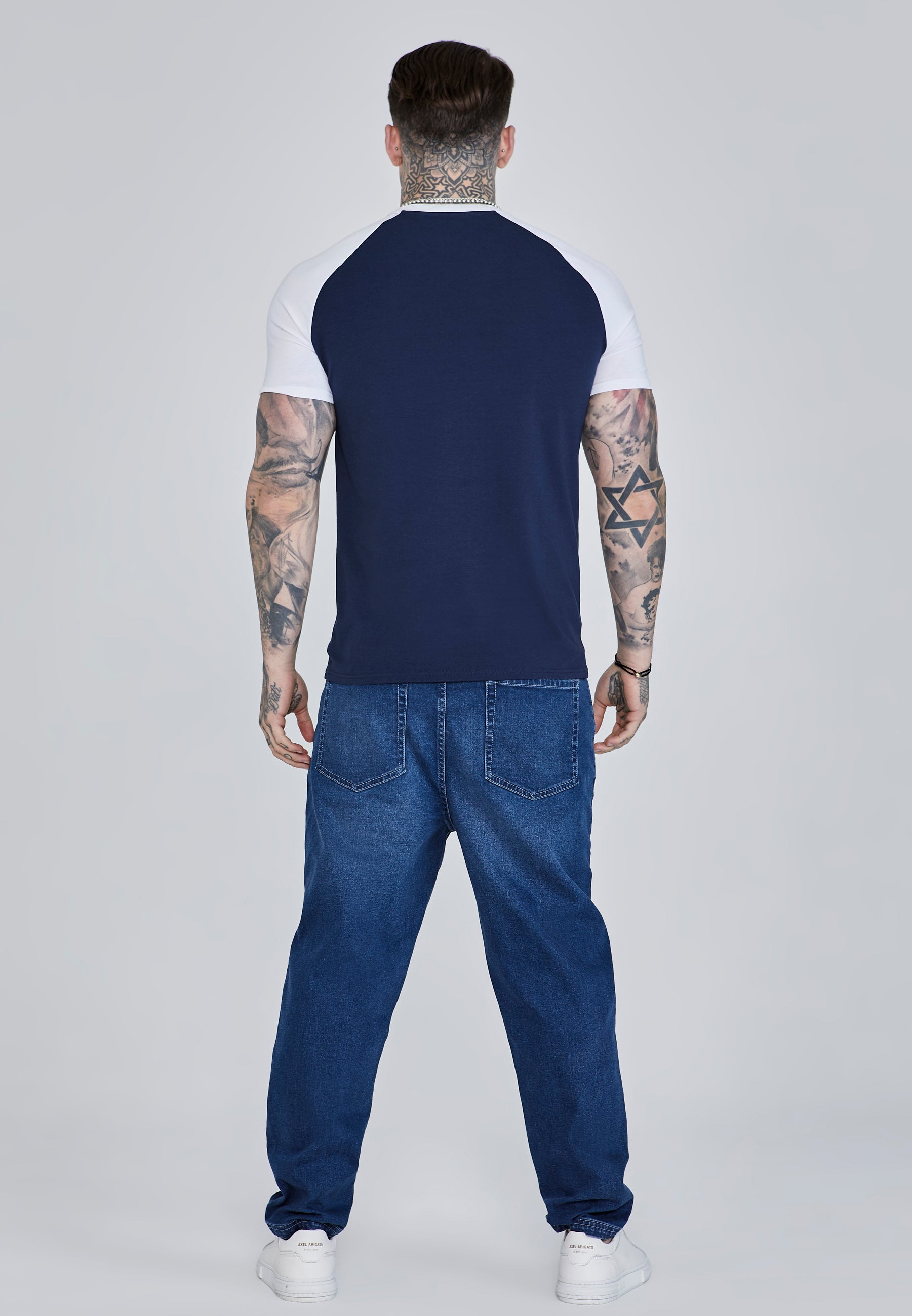 T-shirt raglan bleu marine, blanc T-shirts SikSilk