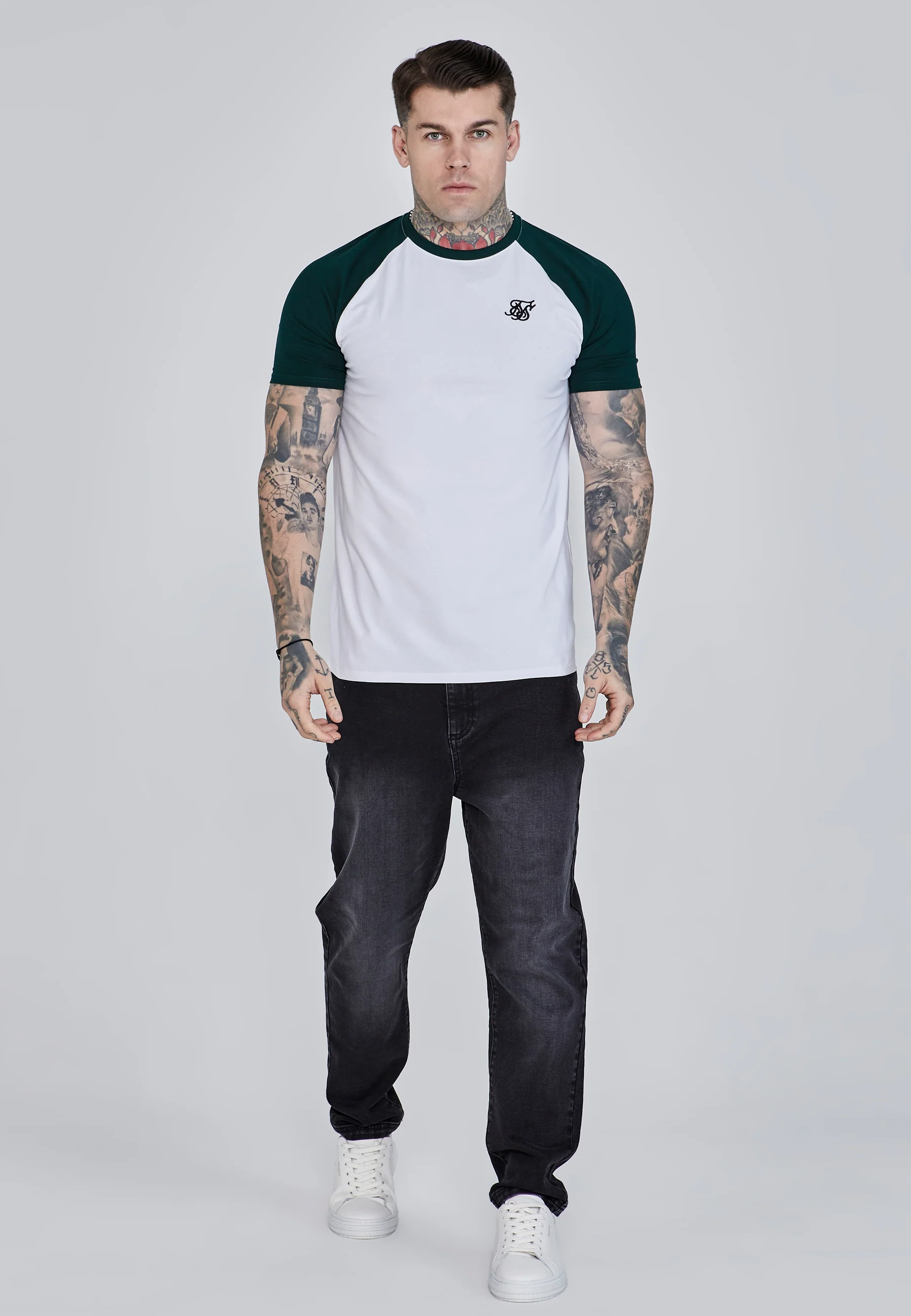 T-shirt raglan en blanc, vert T-shirts SikSilk