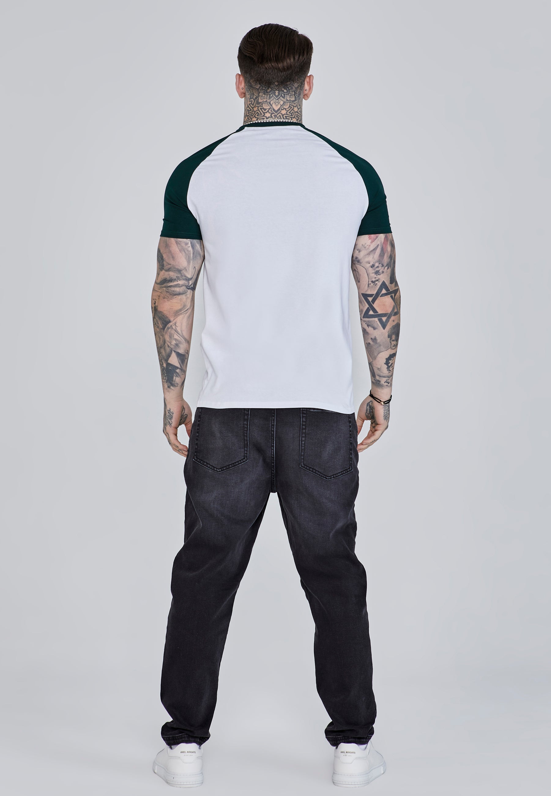 T-shirt raglan en blanc, vert T-shirts SikSilk