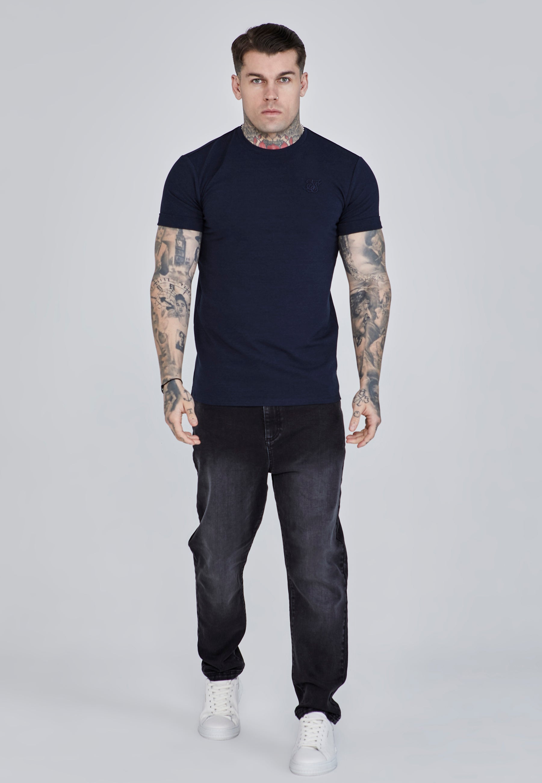 T-shirt Roll Sleeve en bleu marine T-shirts SikSilk