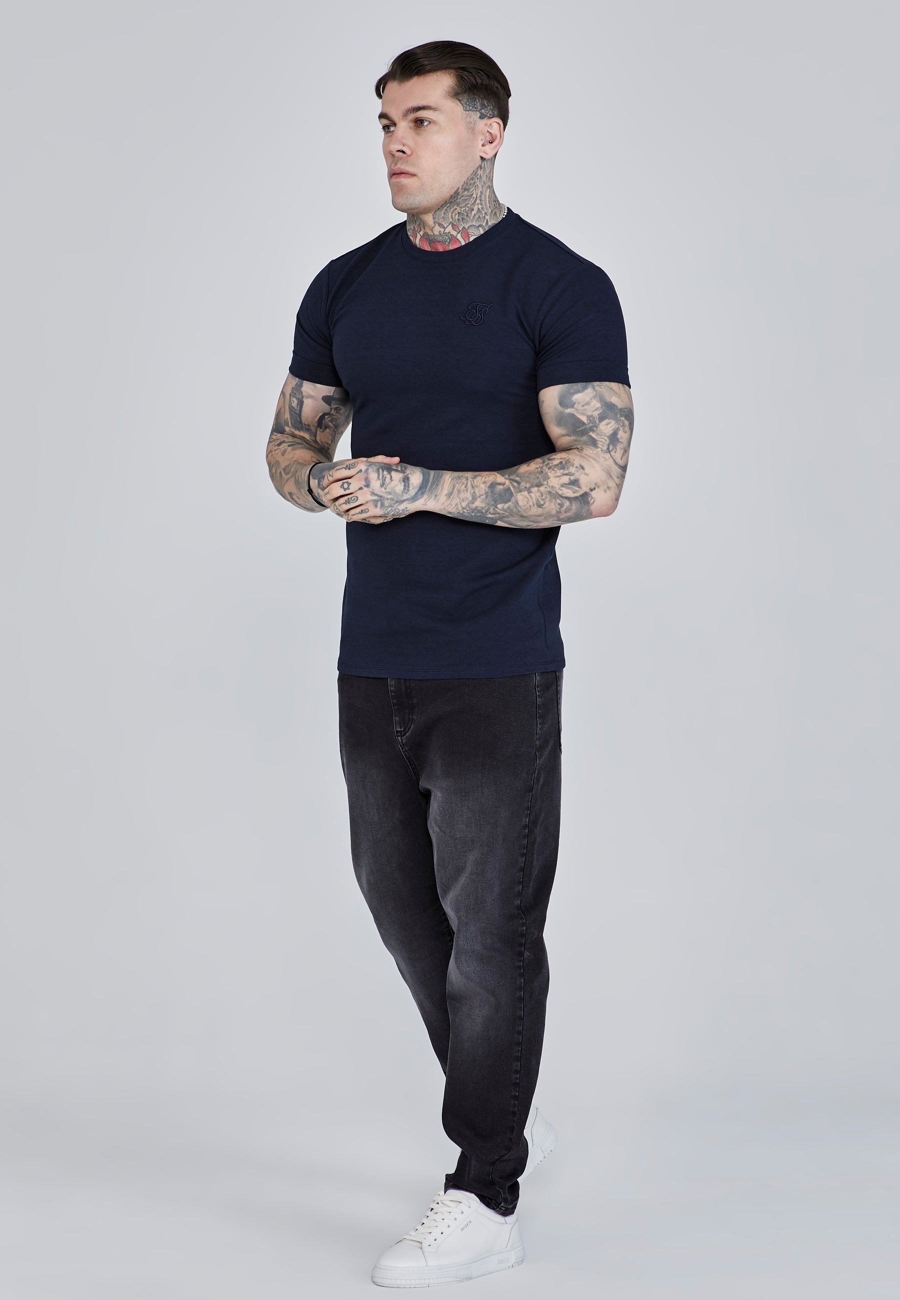 T-shirt Roll Sleeve en bleu marine T-shirts SikSilk