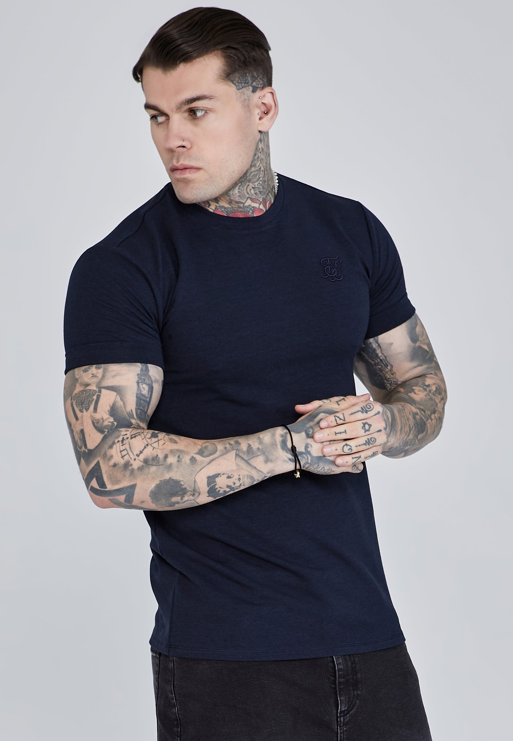 T-shirt Roll Sleeve en bleu marine T-shirts SikSilk