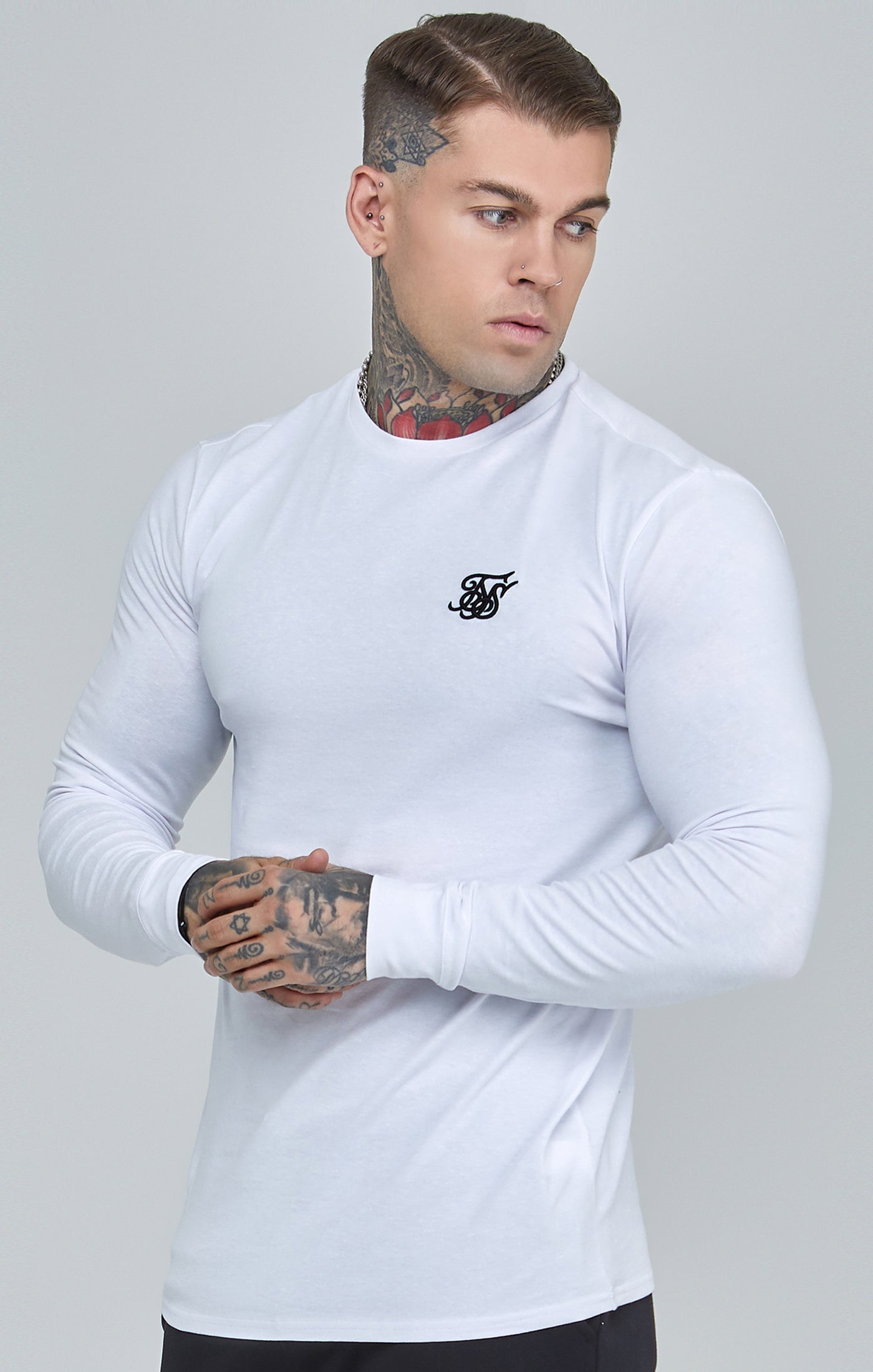 Essentials Long Sleeve T-Shirt in White T-shirts SikSilk