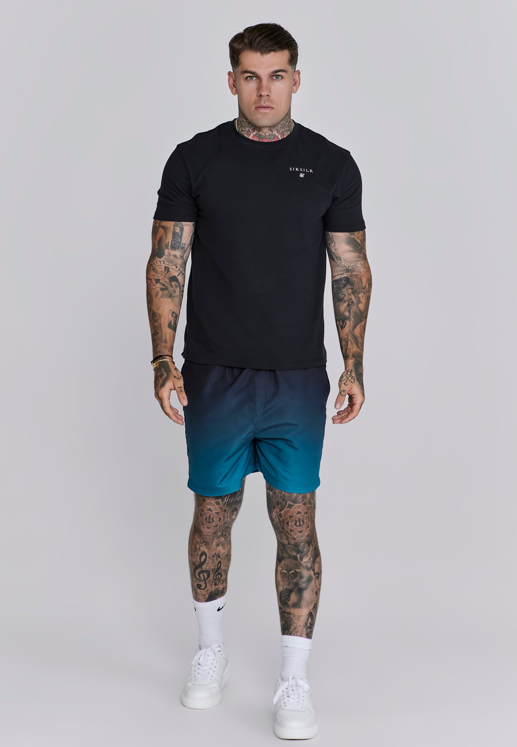 Fade Swim Shorts in Black, Teal Maillots de bain SikSilk