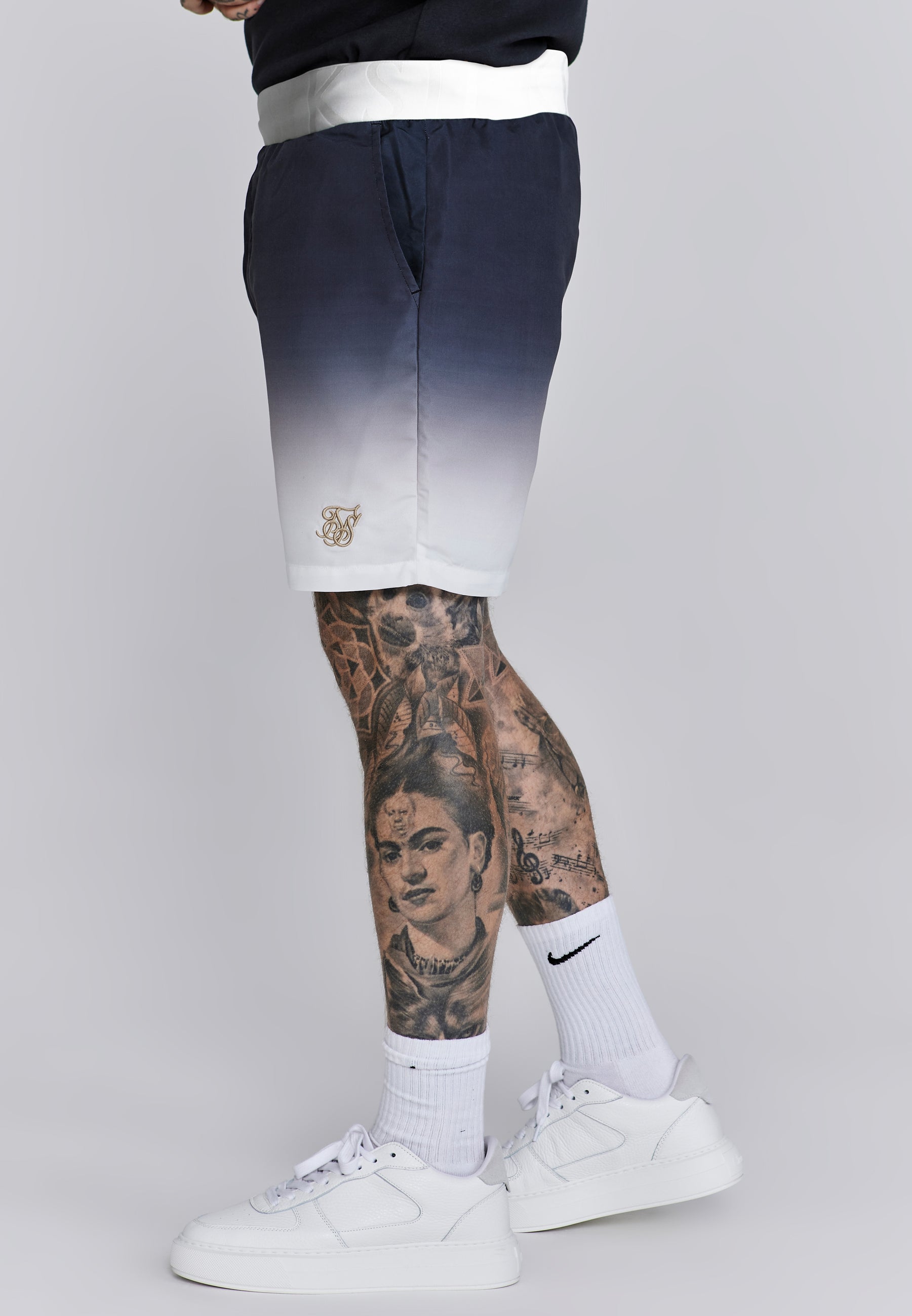 Fade Swim Shorts in Navy, White Maillots de bain SikSilk