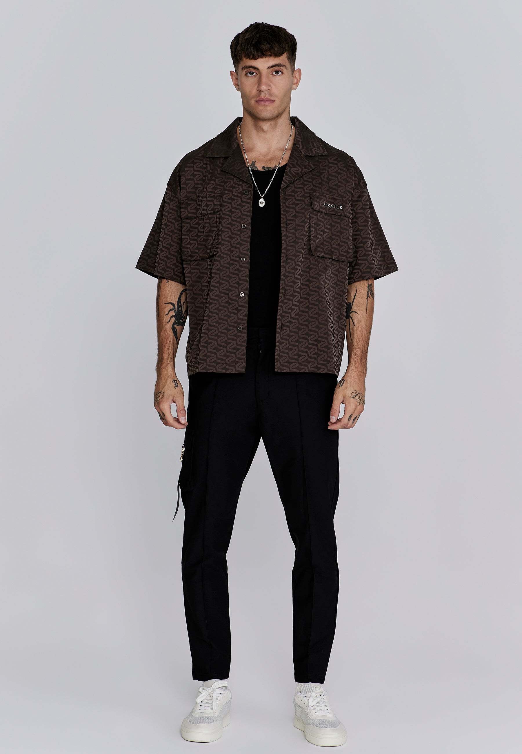 Utility Shirt in Brown Chemises SikSilk