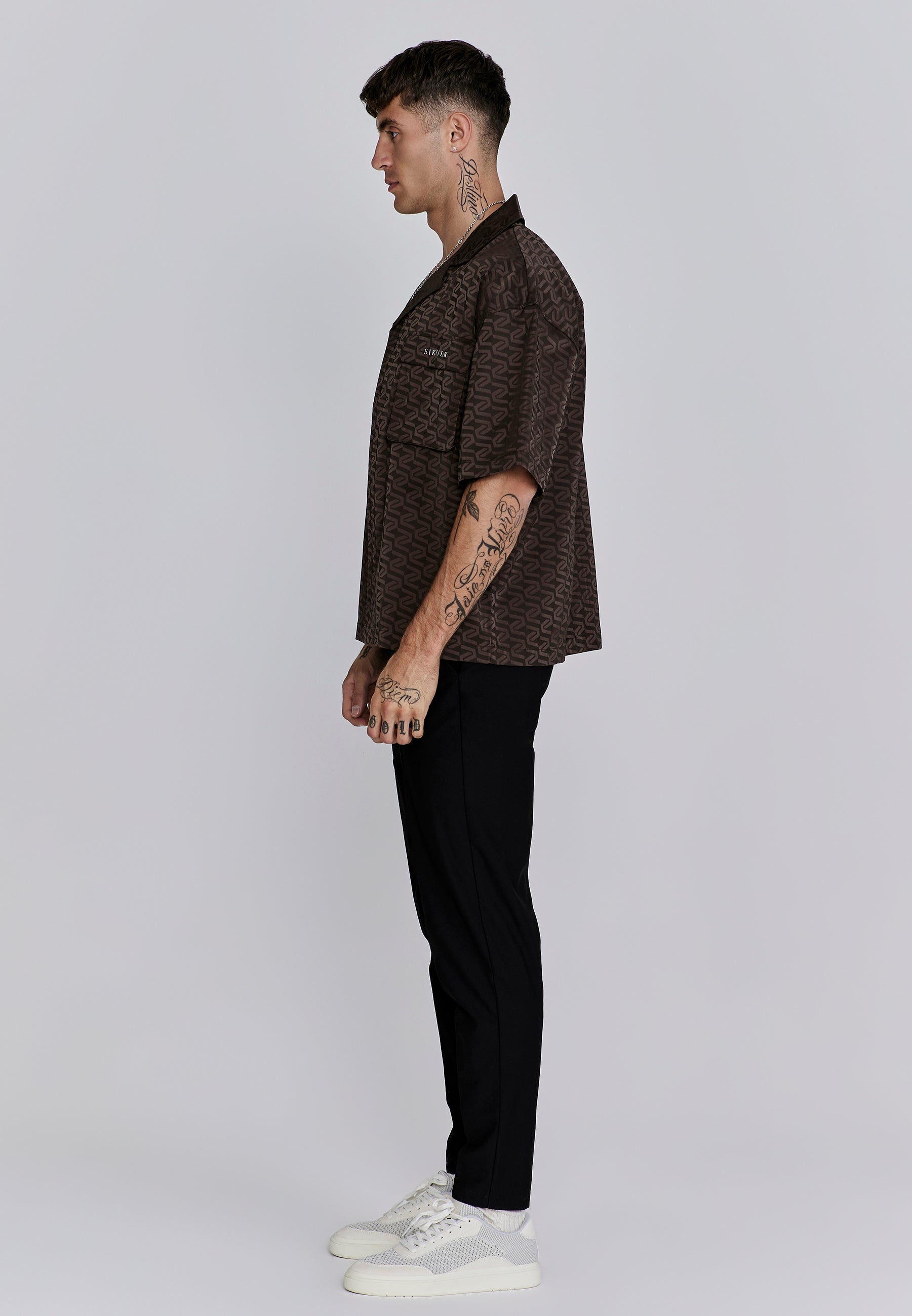 Utility Shirt in Brown Chemises SikSilk