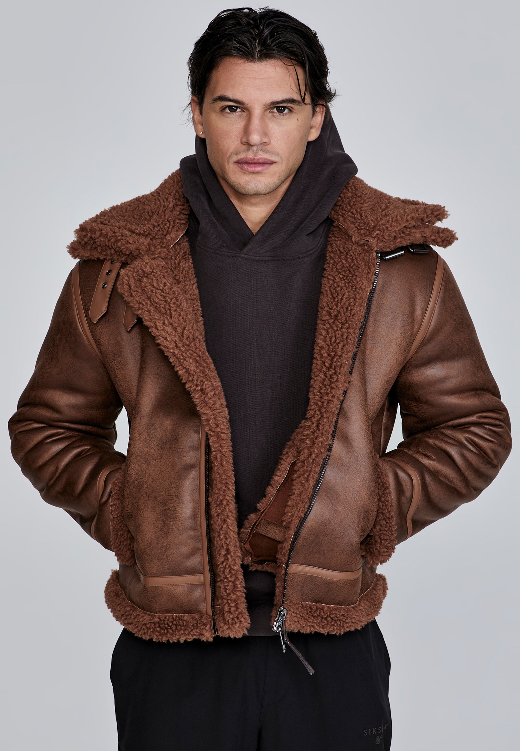 Veste Aviator à Brown Vestes SikSilk