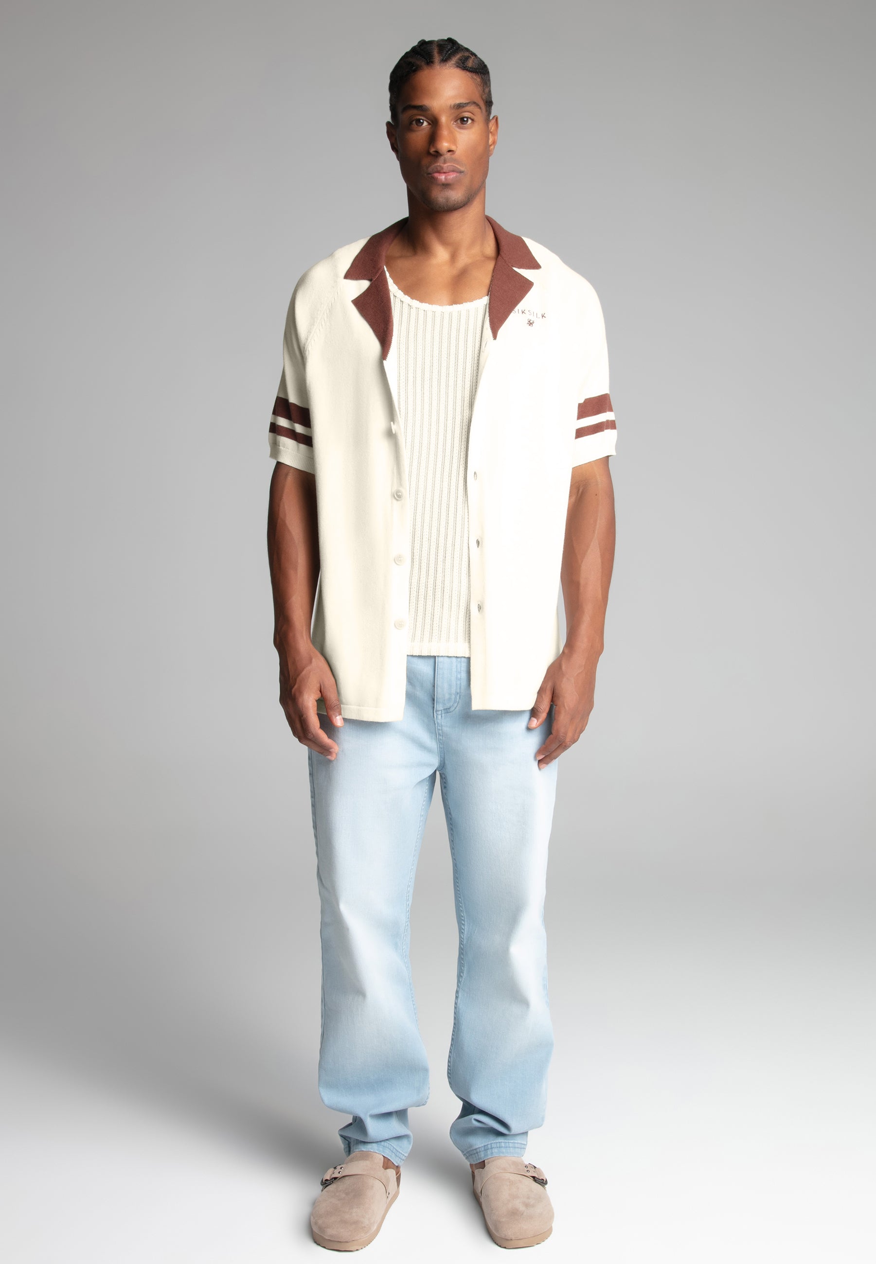 Retro Resort Shirt in Ecru Chemises SikSilk