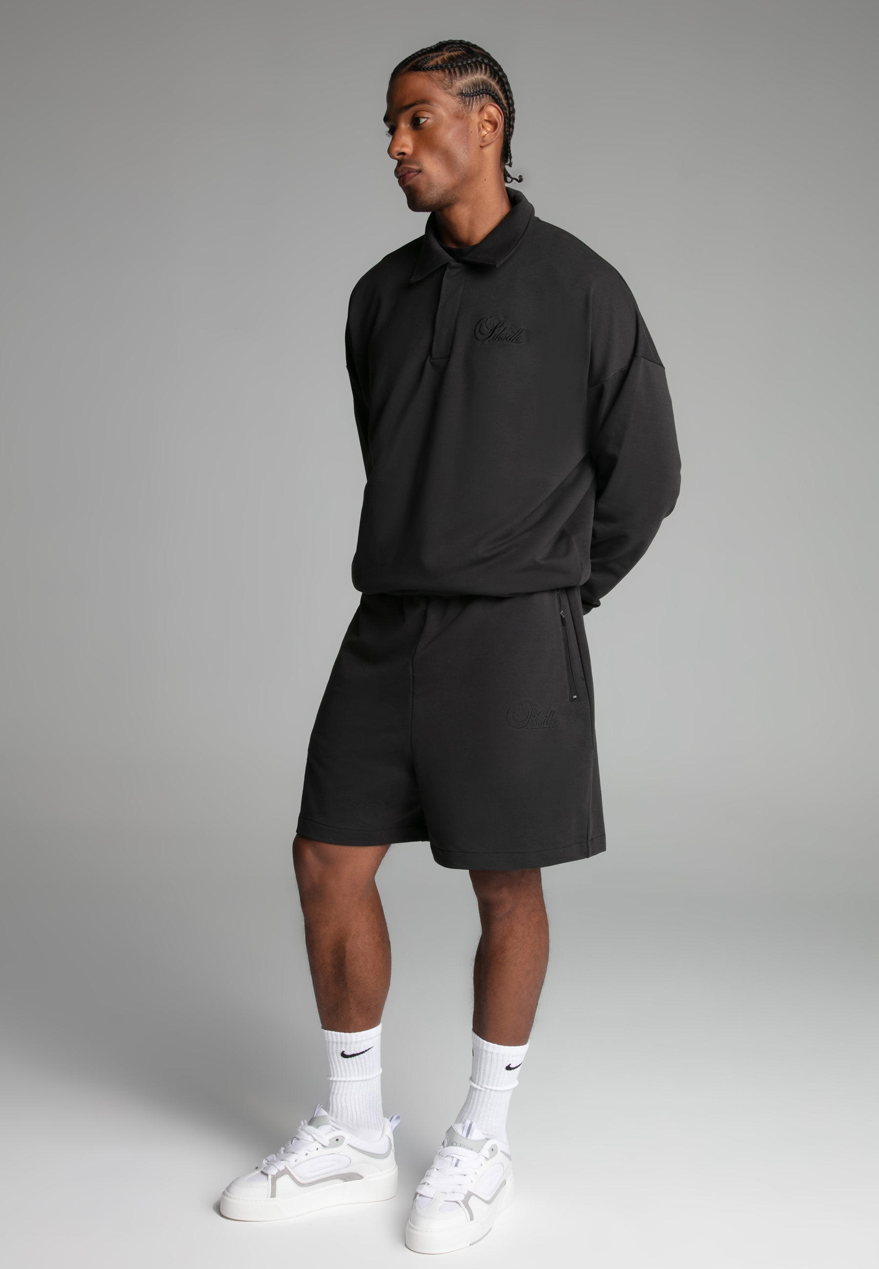 Polo Sweater in Washed Black Sweatshirts SikSilk