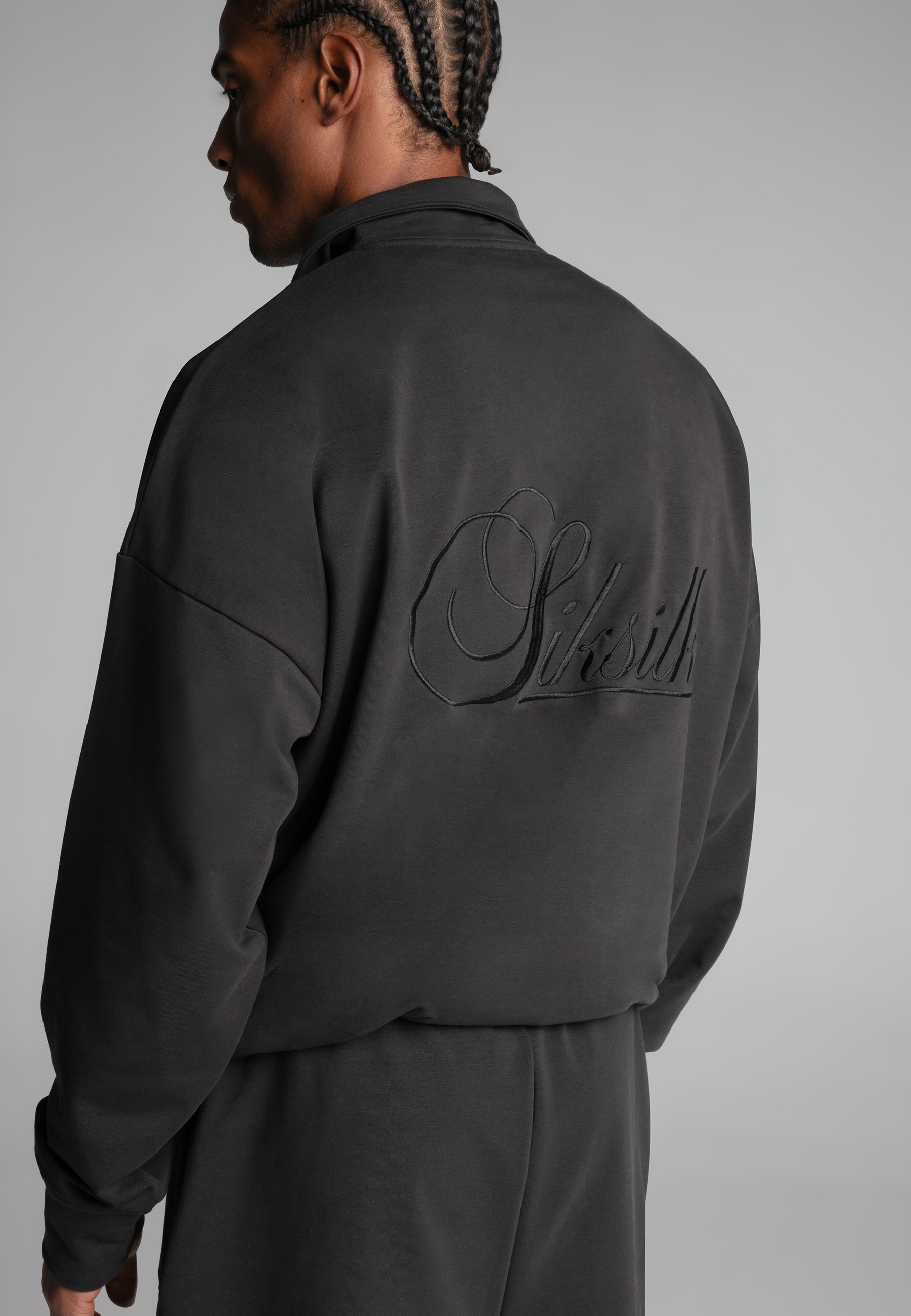 Polo Sweater in Washed Black Sweatshirts SikSilk
