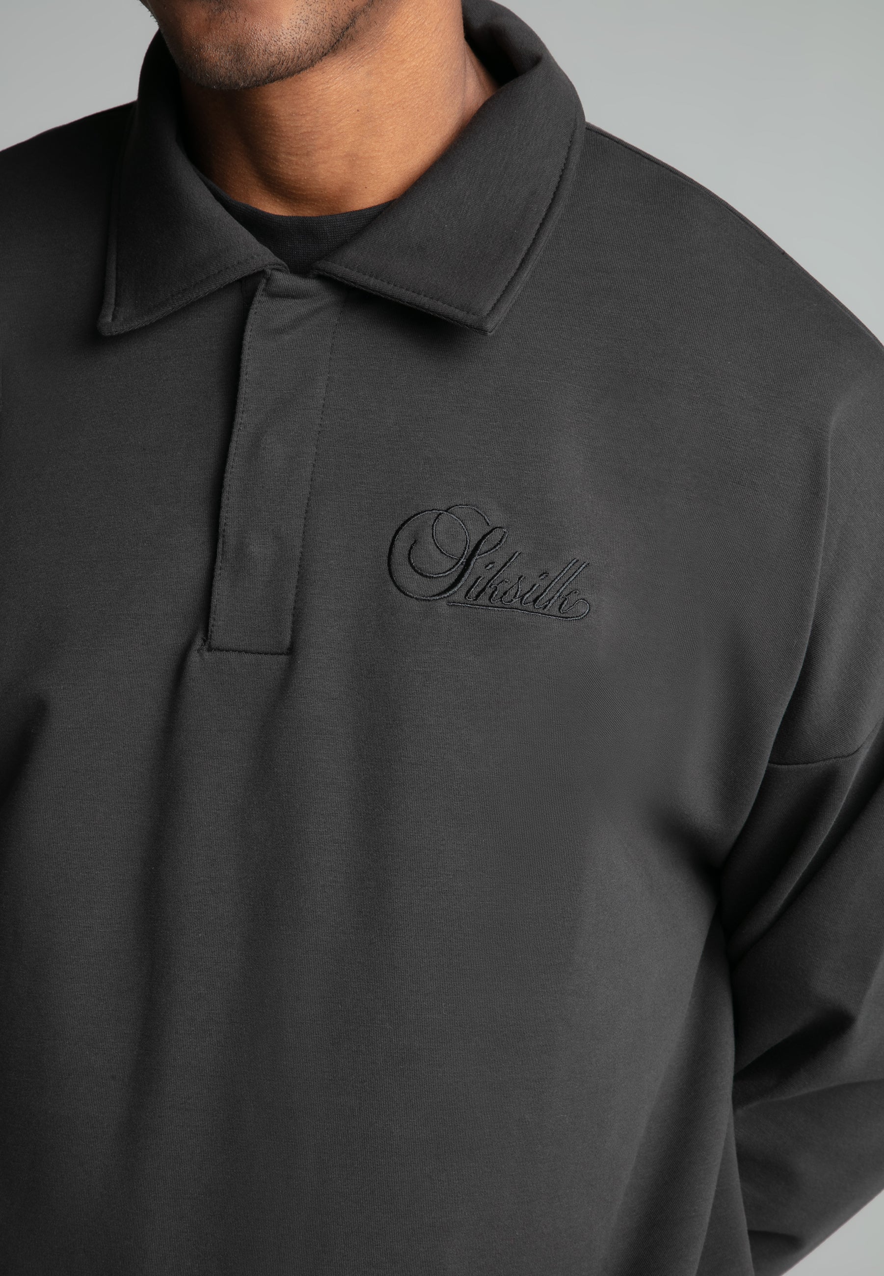 Polo Sweater in Washed Black Sweatshirts SikSilk