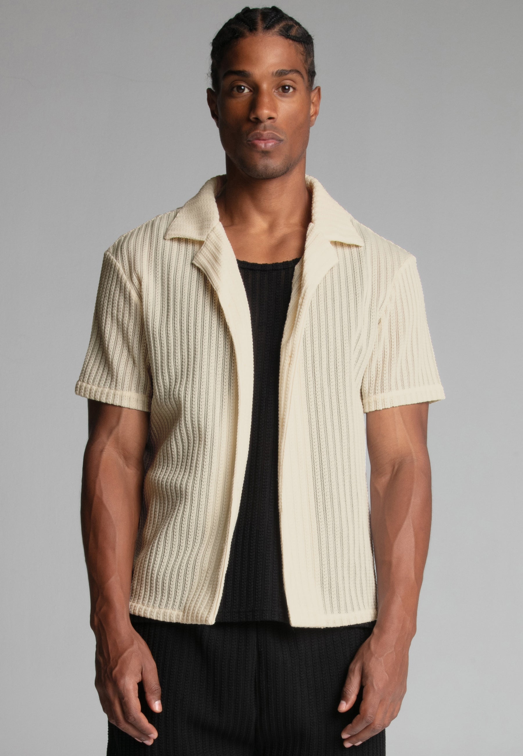 Textured Resort Shirt in Ecru Chemises SikSilk