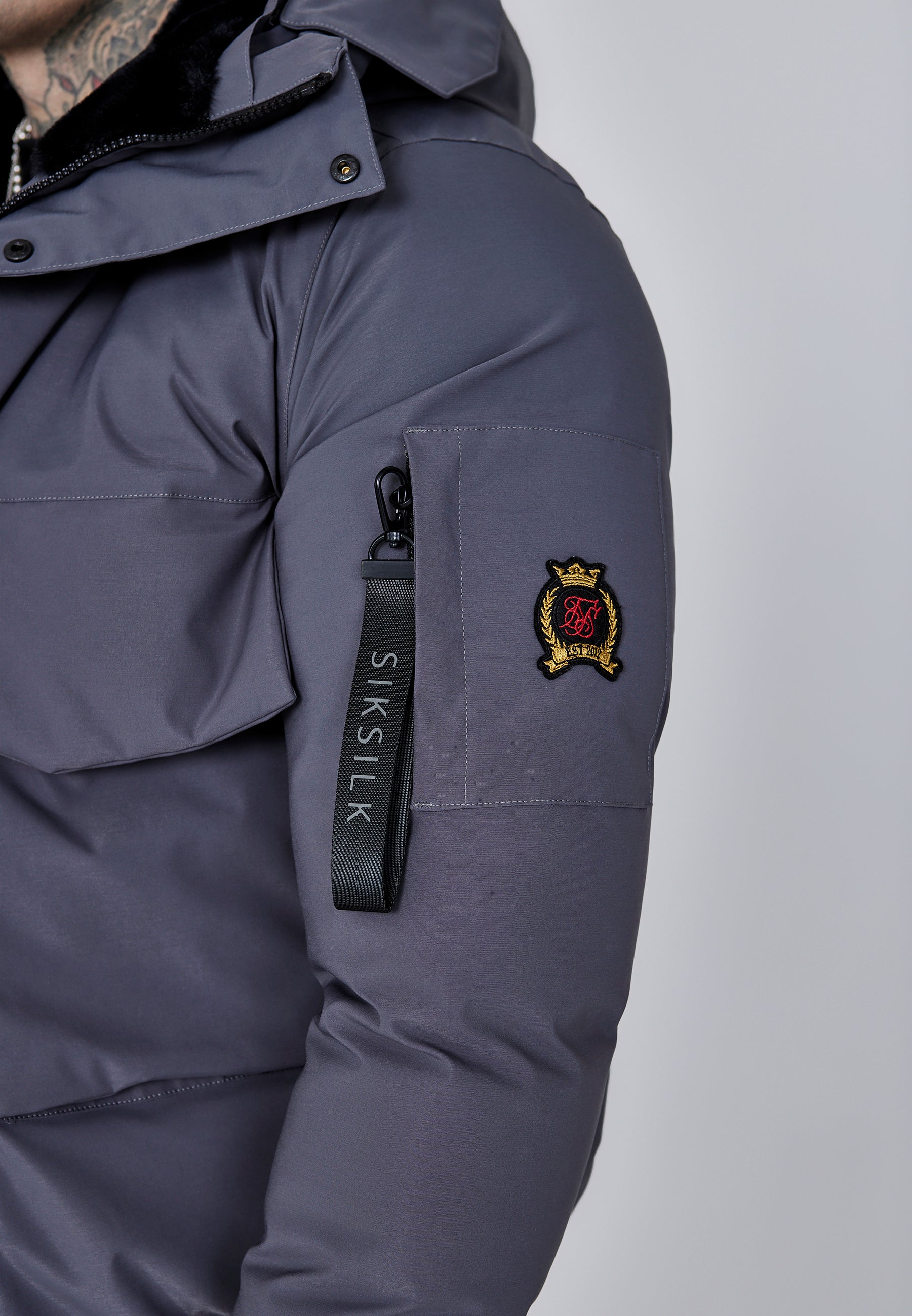Hooded Bomber Jacket in Grey Vestes SikSilk