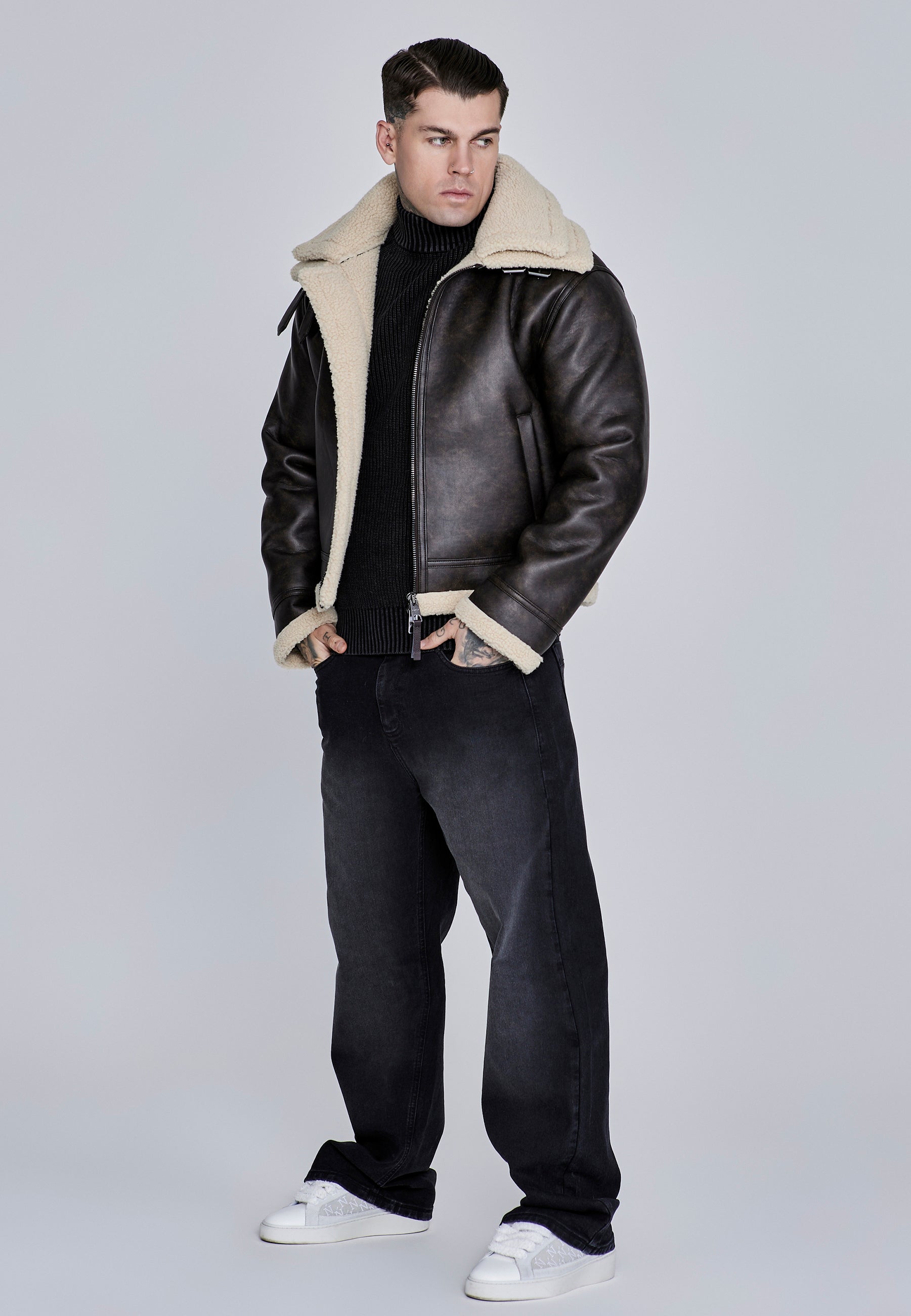 Veste Aviator à Brown Vestes SikSilk