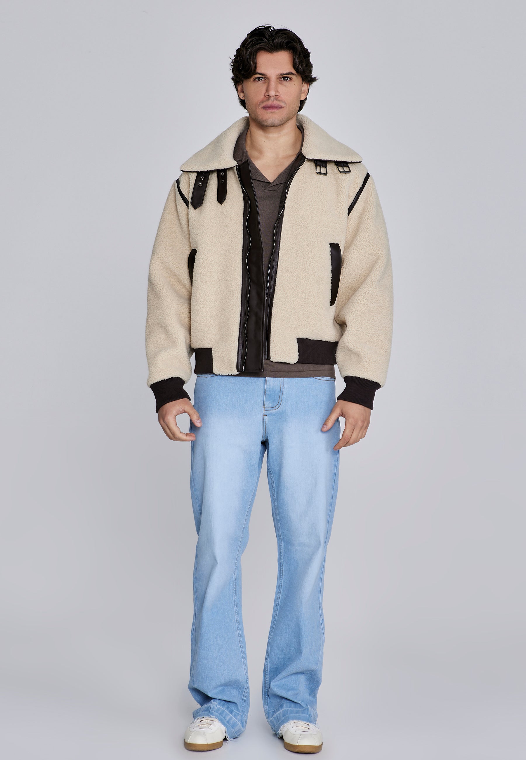 Sherpa Bomber Jacket in Beige Vestes SikSilk
