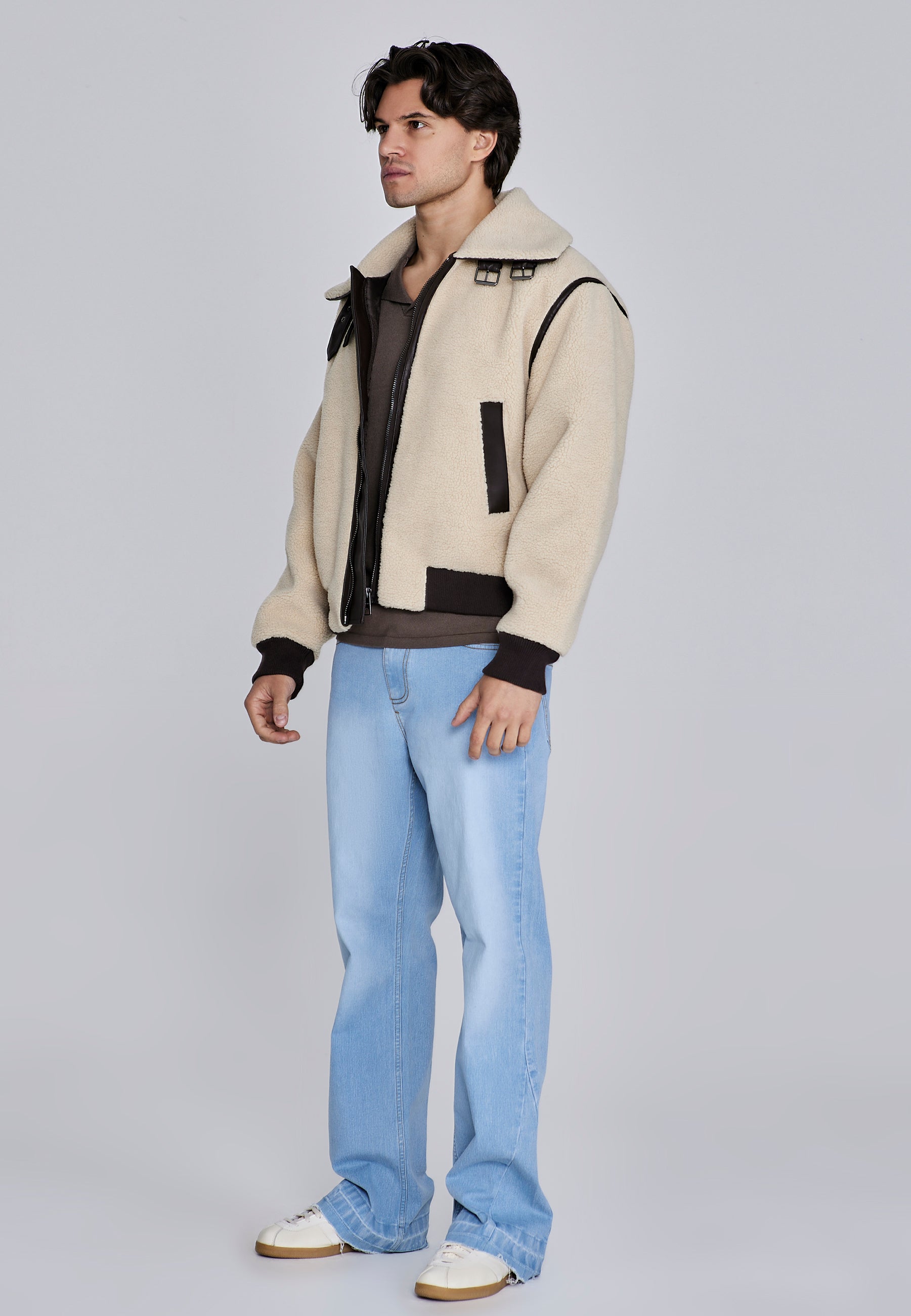 Sherpa Bomber Jacket in Beige Vestes SikSilk