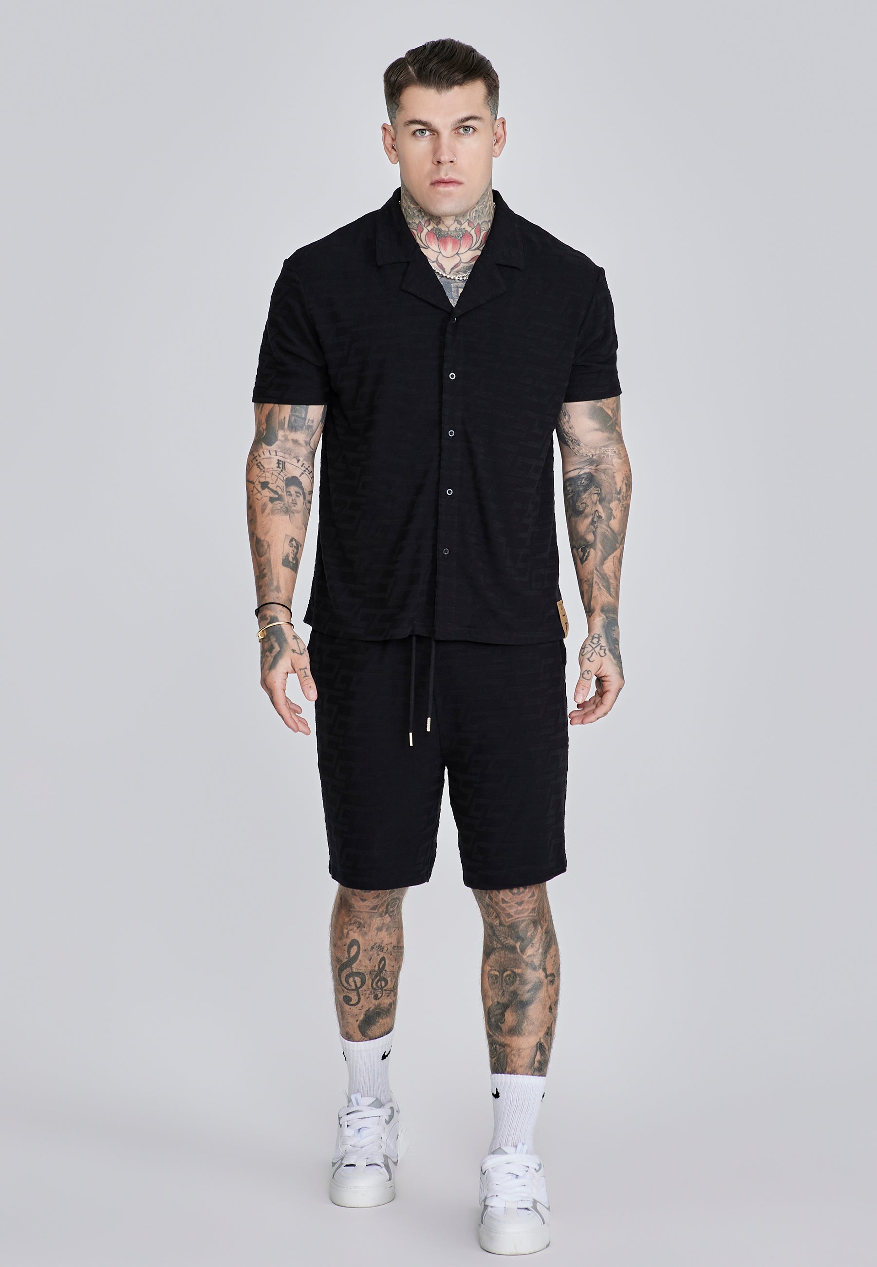 Towelling Shirt in Black Chemises SikSilk