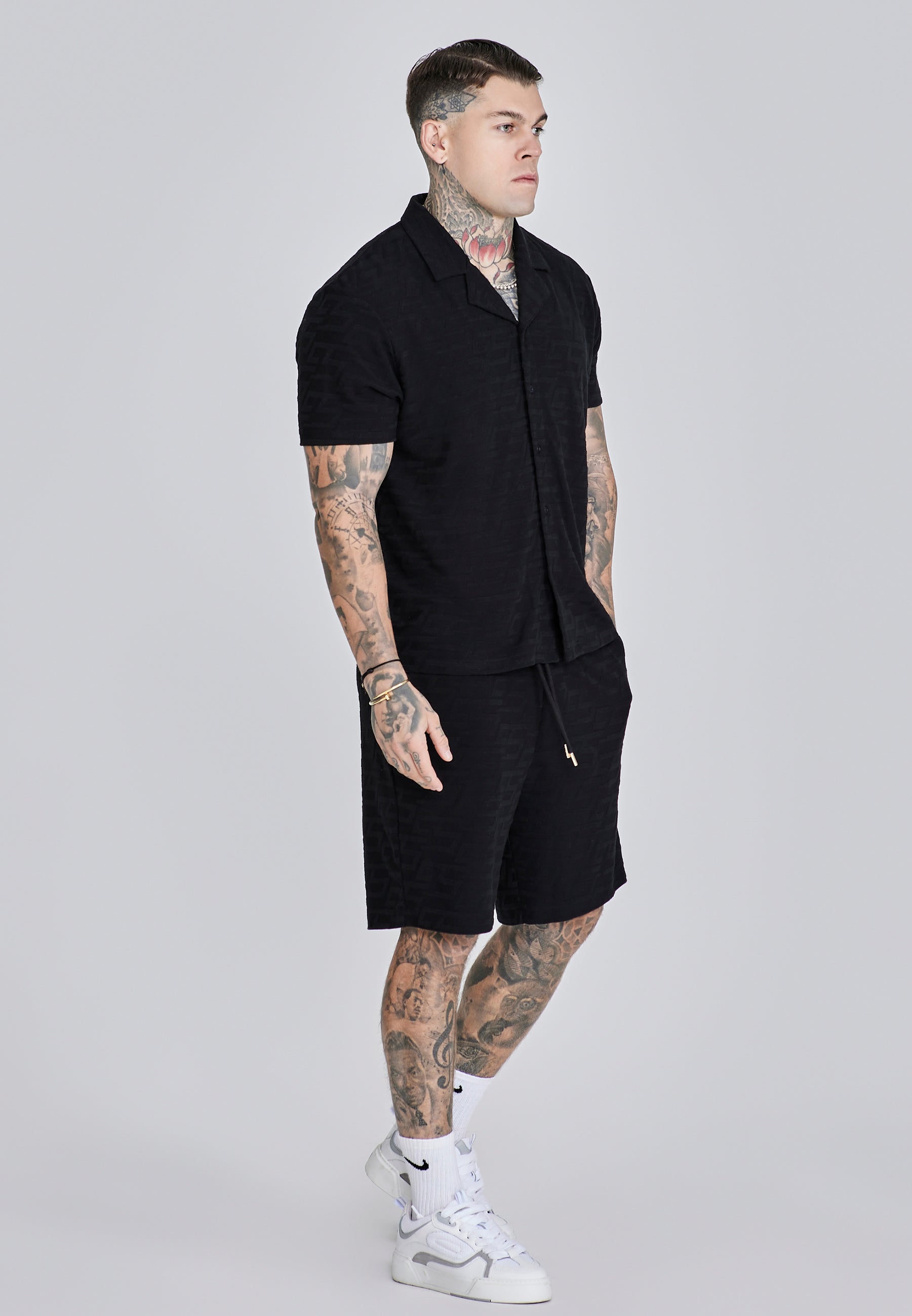 Towelling Shirt in Black Chemises SikSilk