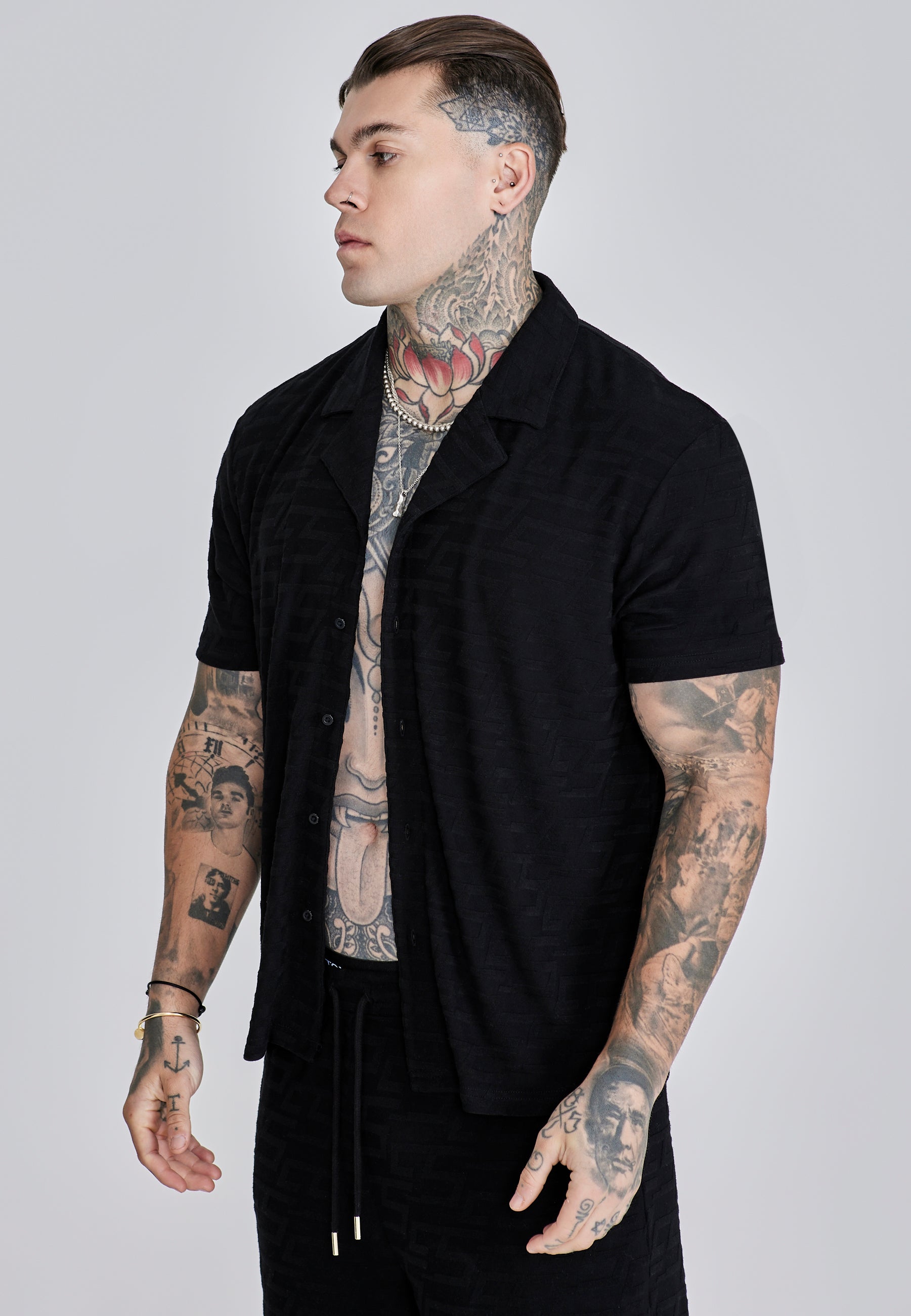 Towelling Shirt in Black Chemises SikSilk