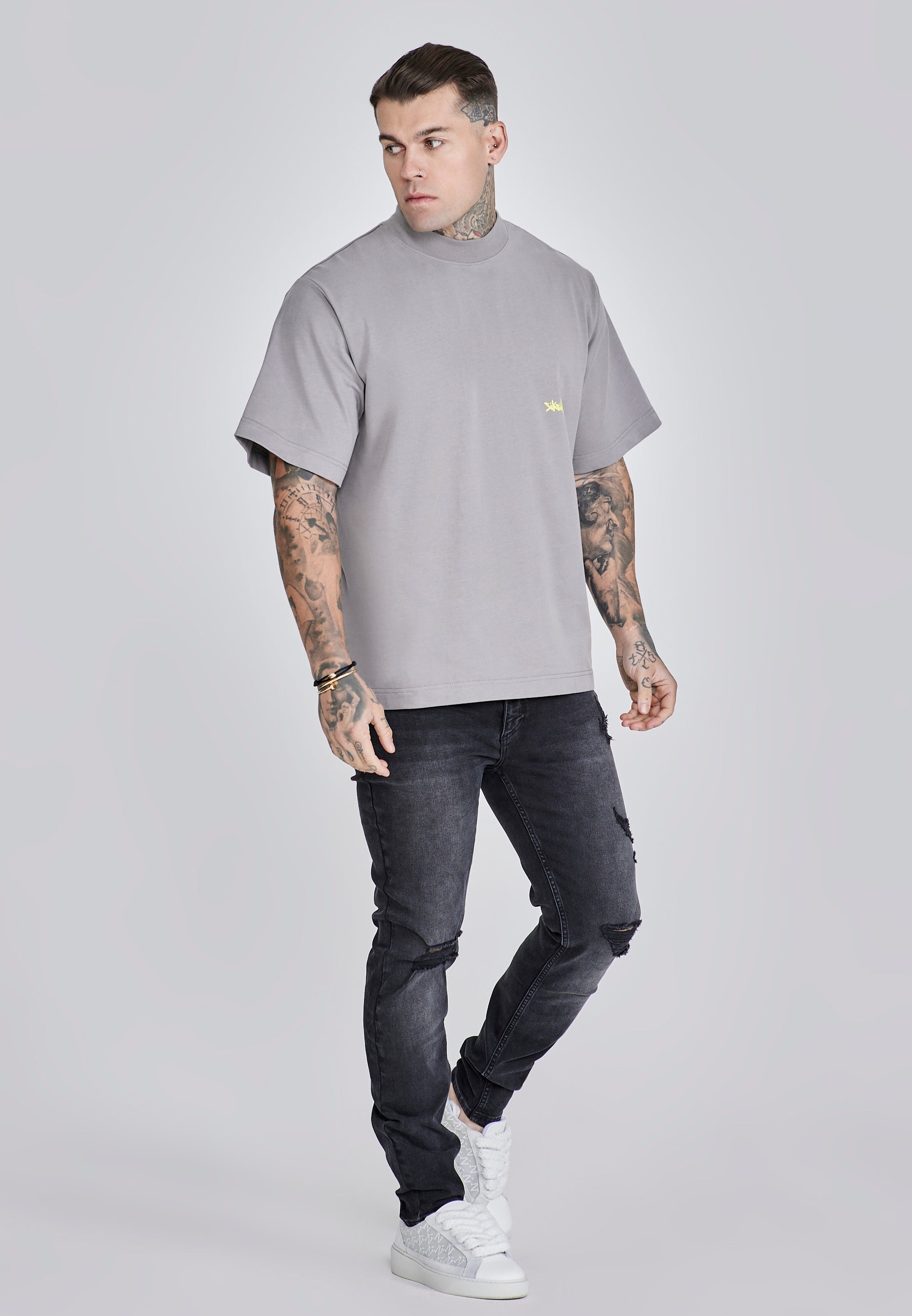 T-shirt oversized en Grey, Neon Yellow T-shirts SikSilk