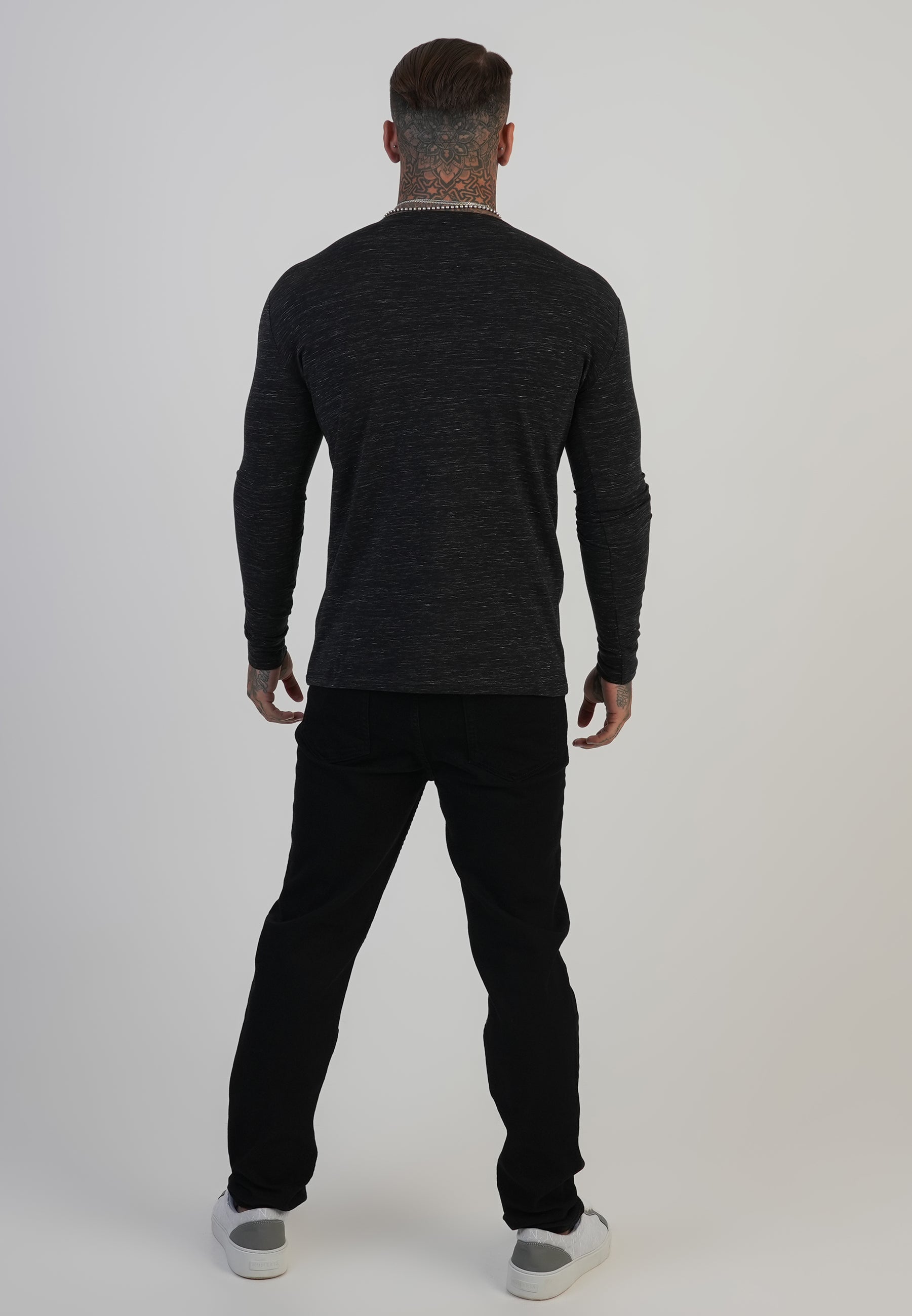 Long Sleeve Marl T-Shirt in Black T-shirts SikSilk