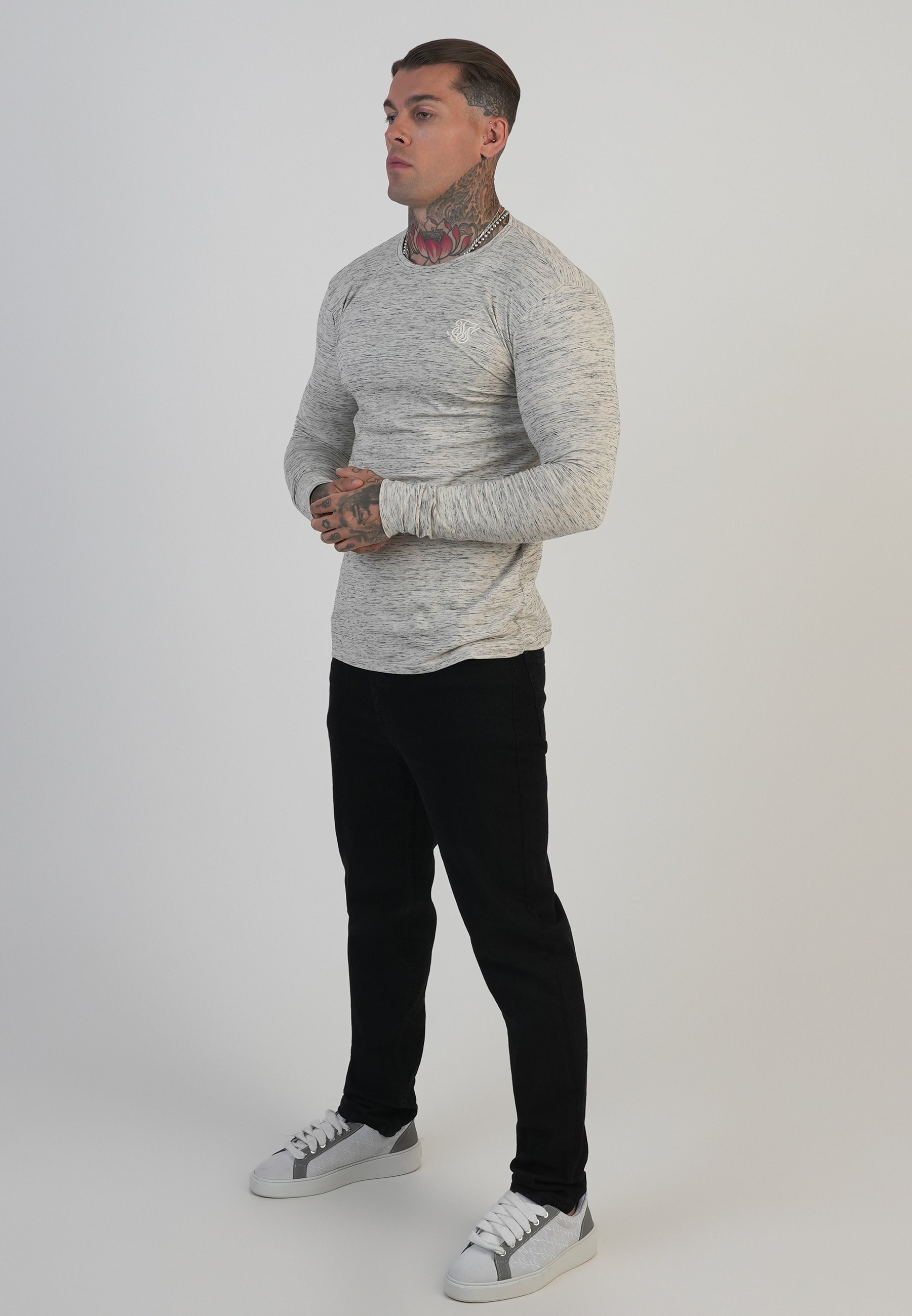 T-shirt Long Sleeve Marl en blanc T-shirts SikSilk