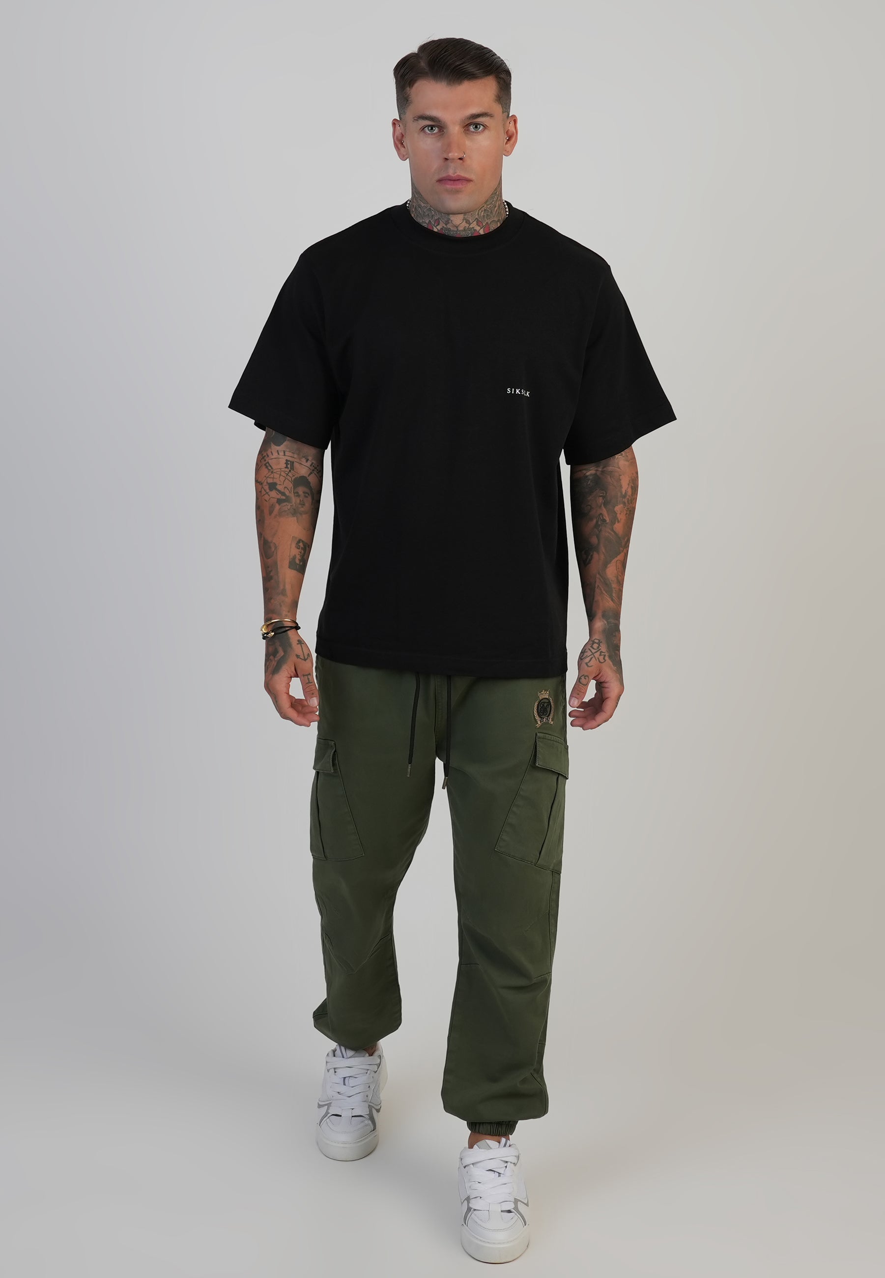 Slim Fit Cargos en Kaki Green Pantalon SikSilk