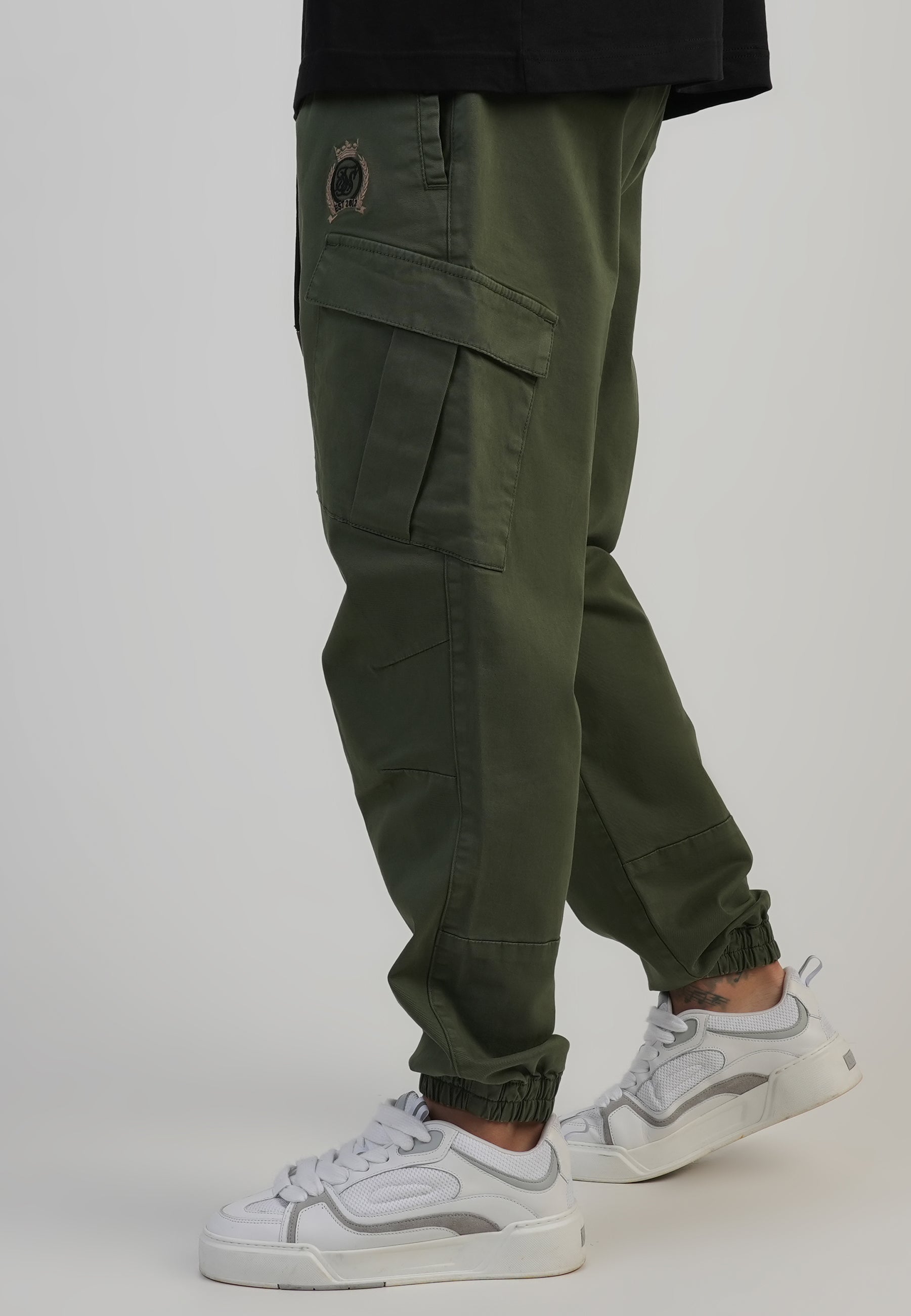 Slim Fit Cargos en Kaki Green Pantalon SikSilk
