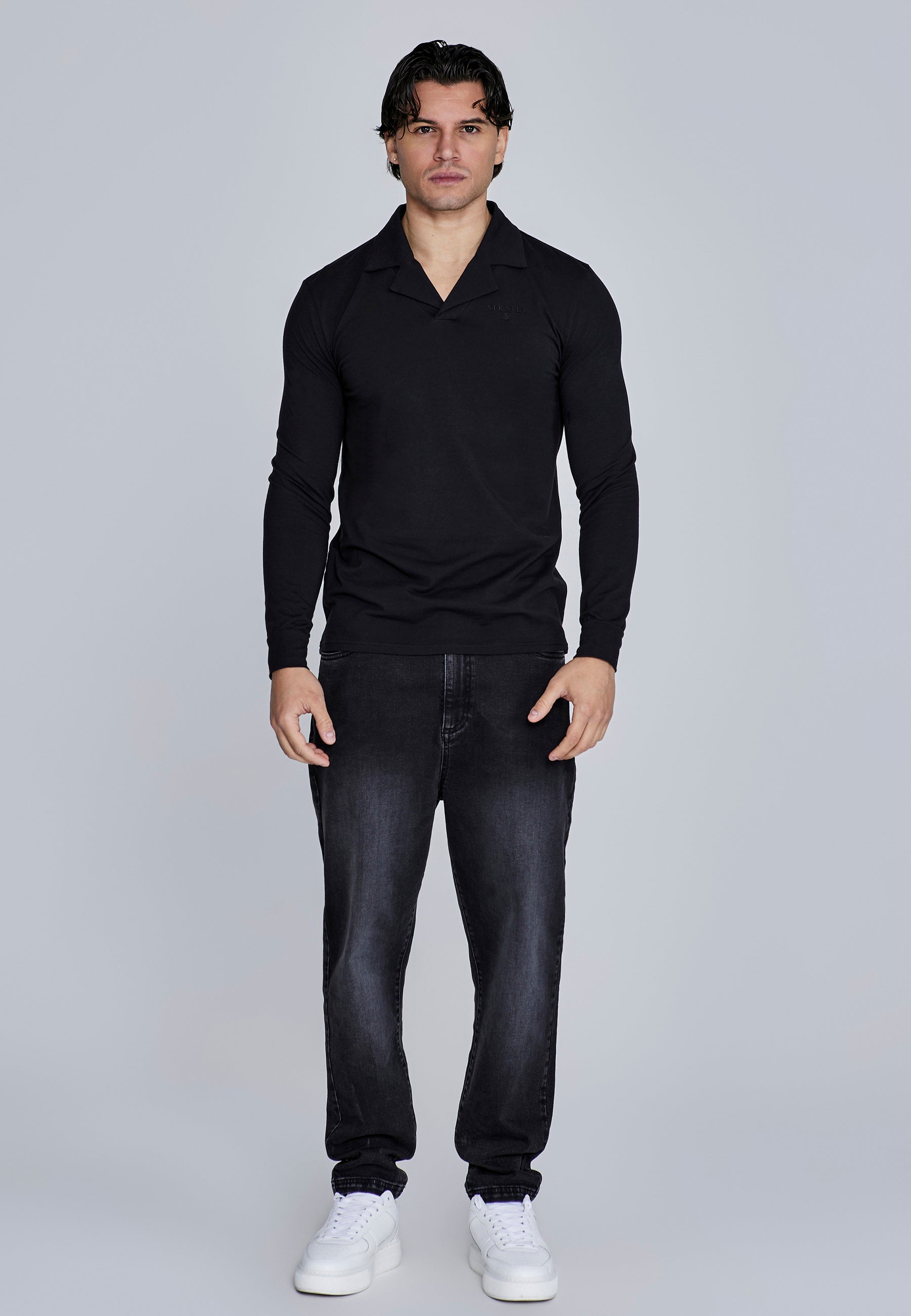 Polo à manches longues en noir T-shirts SikSilk