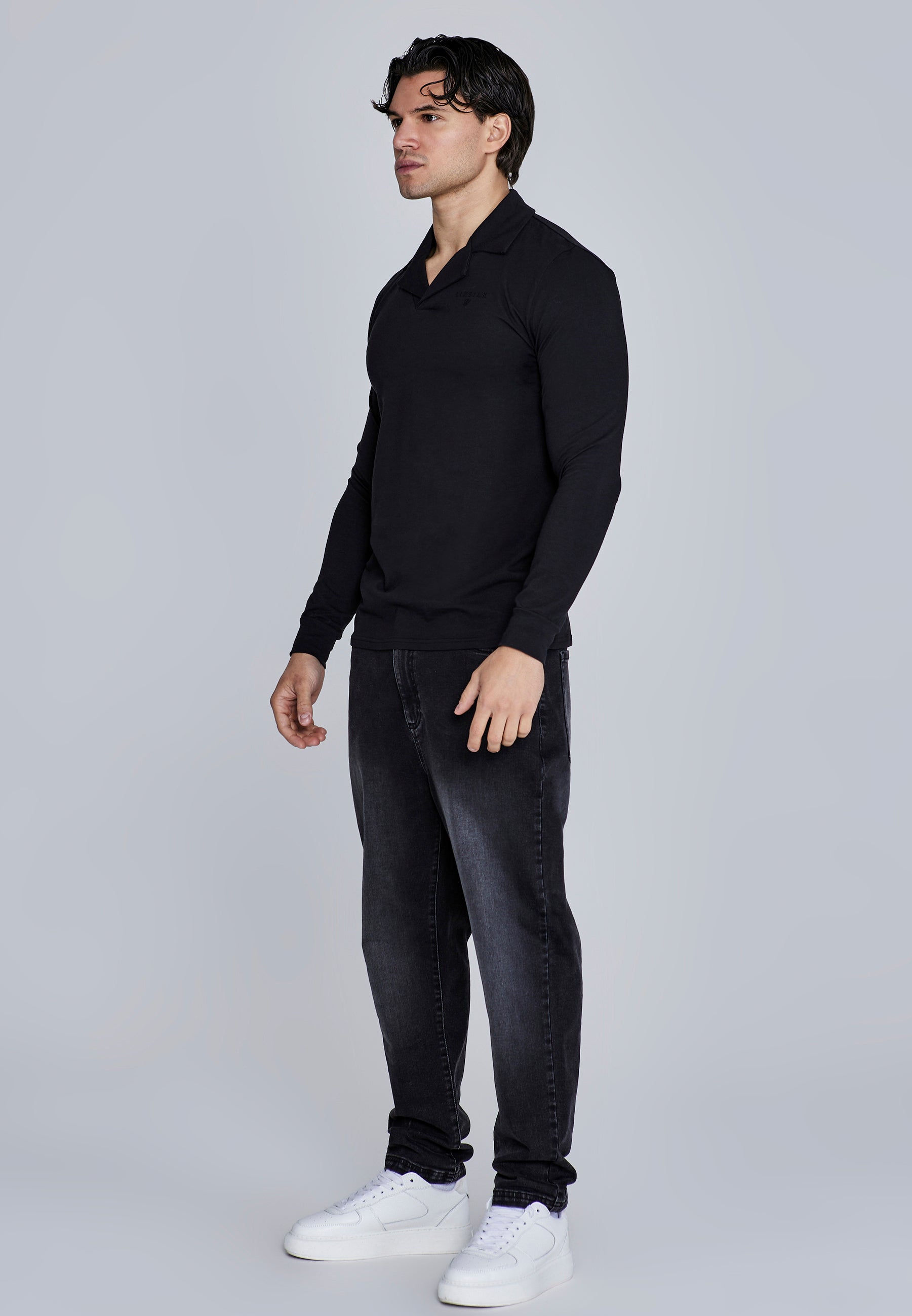 Polo à manches longues en noir T-shirts SikSilk