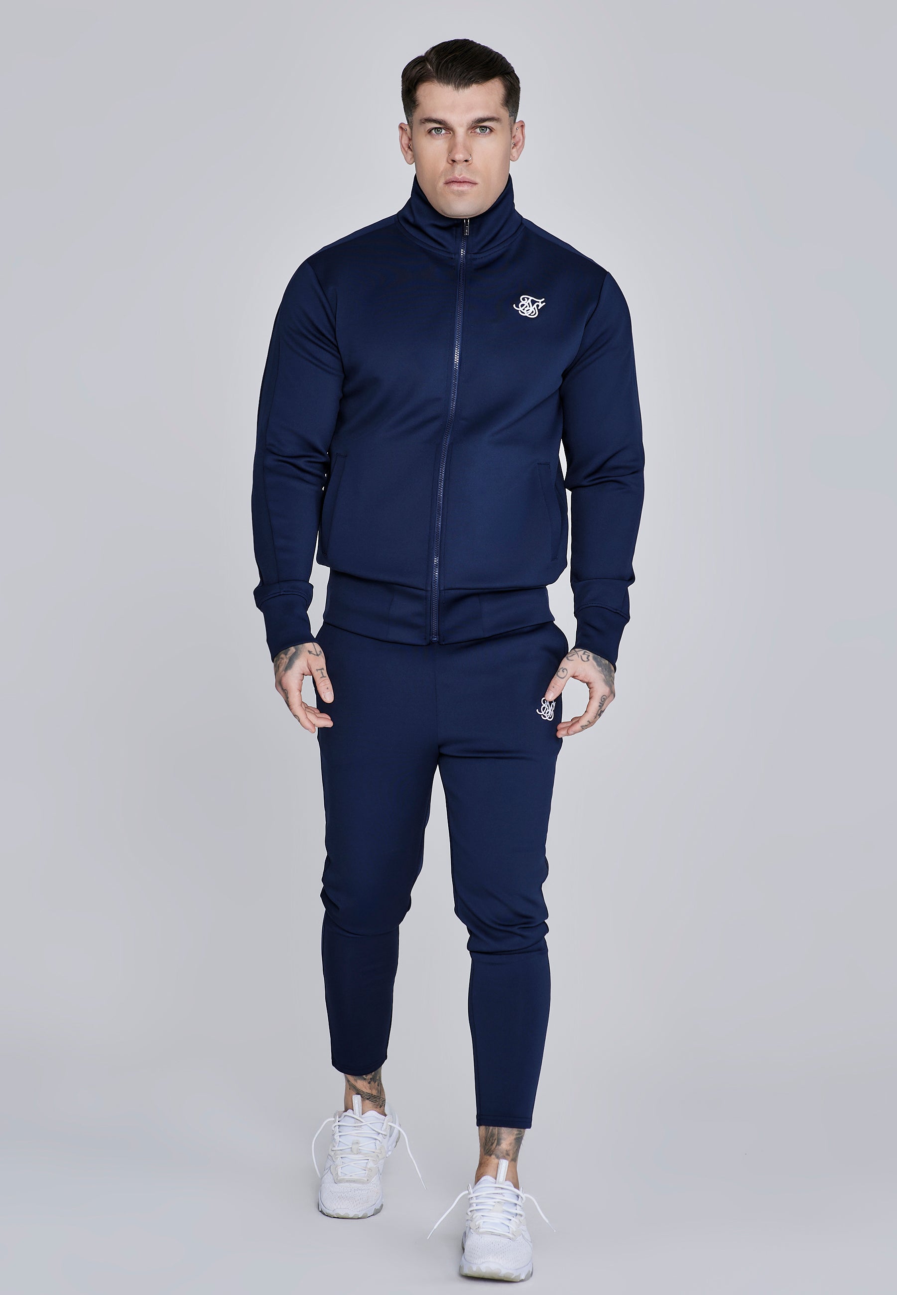Essentials Poly Track Top in Navy Sweat-shirts SikSilk