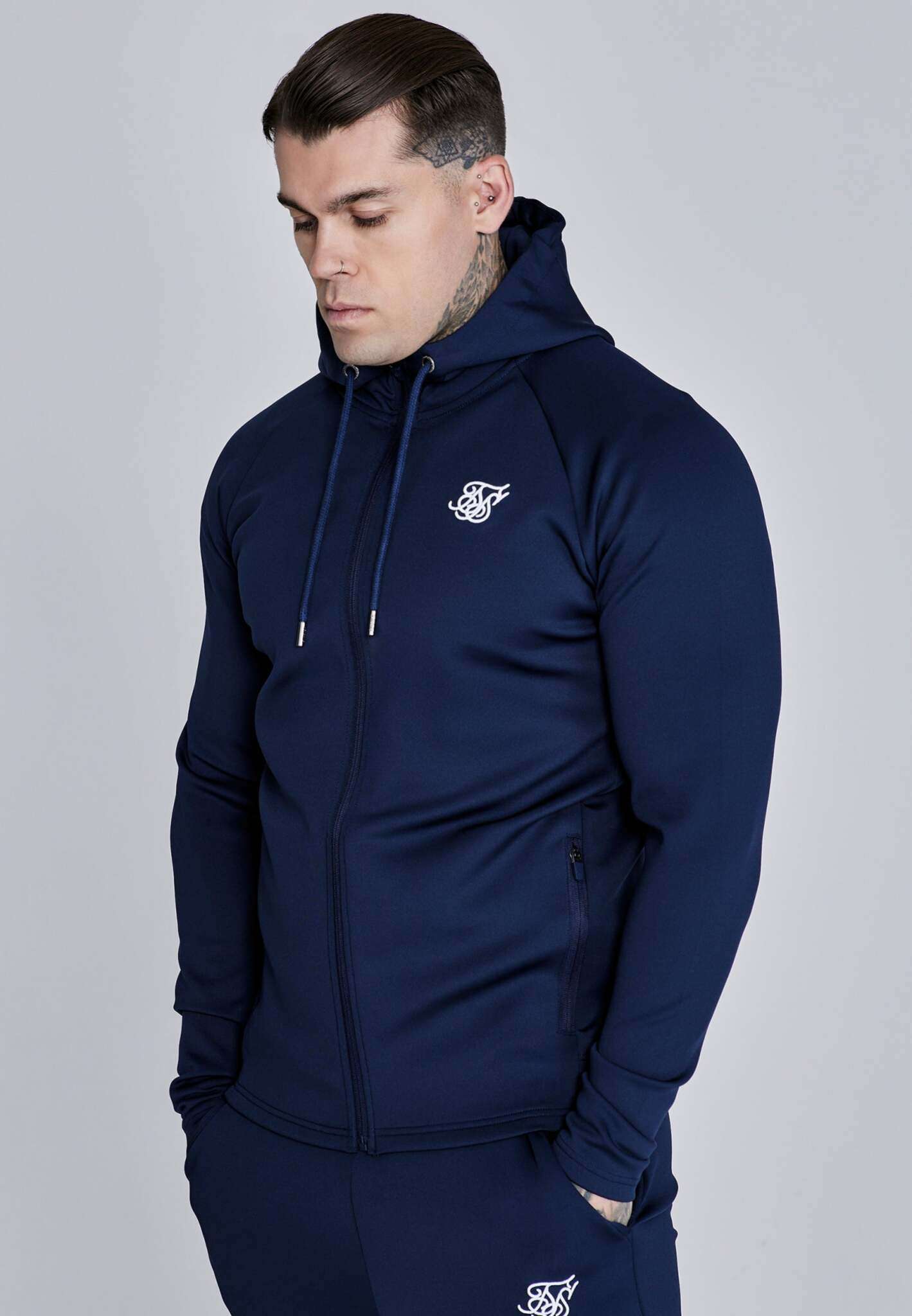Sweat-shirt à capuche Essentials Poly FullZip in Navy SikSilk