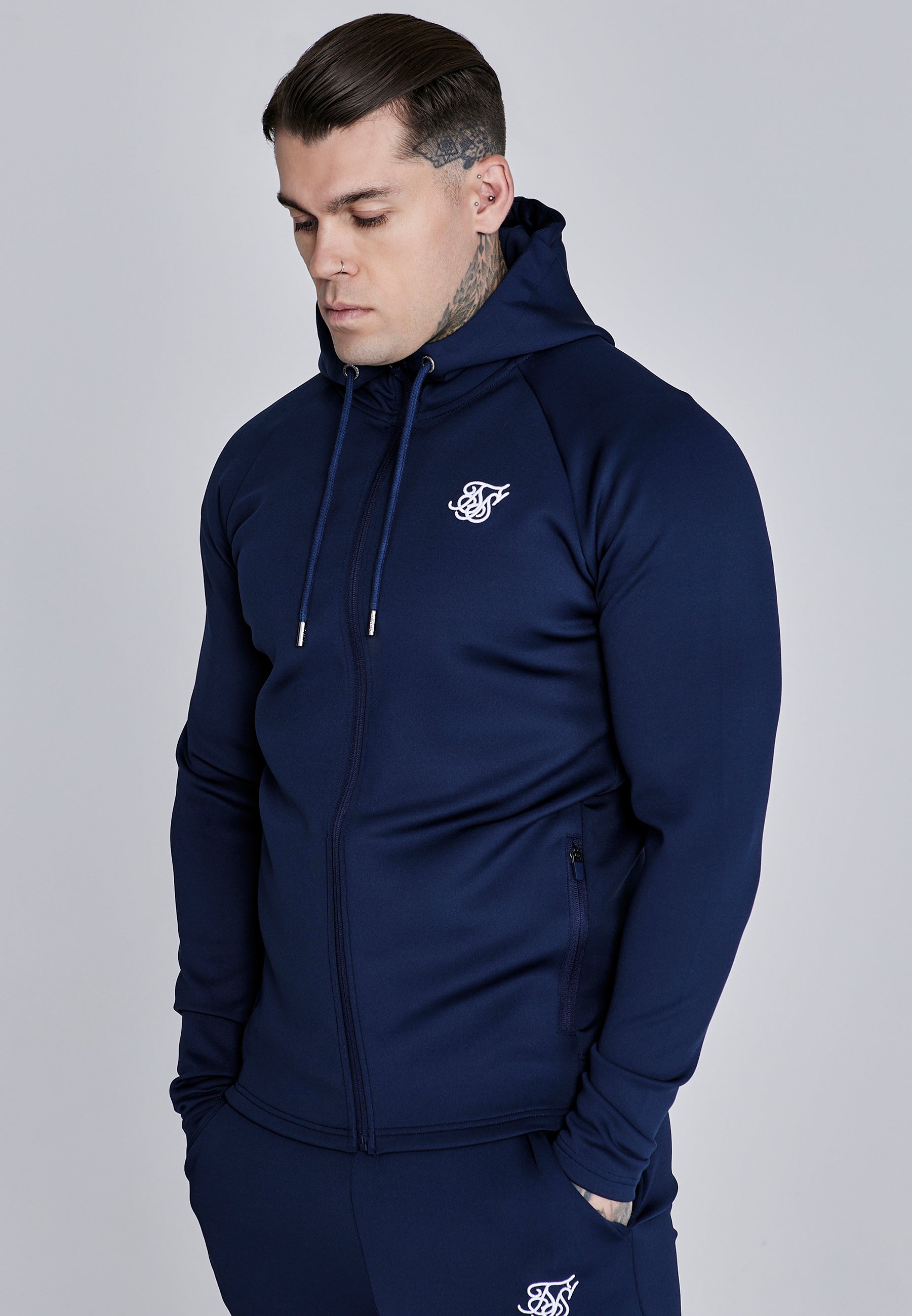 Sweat à capuche Essentials Poly FullZip en bleu marine