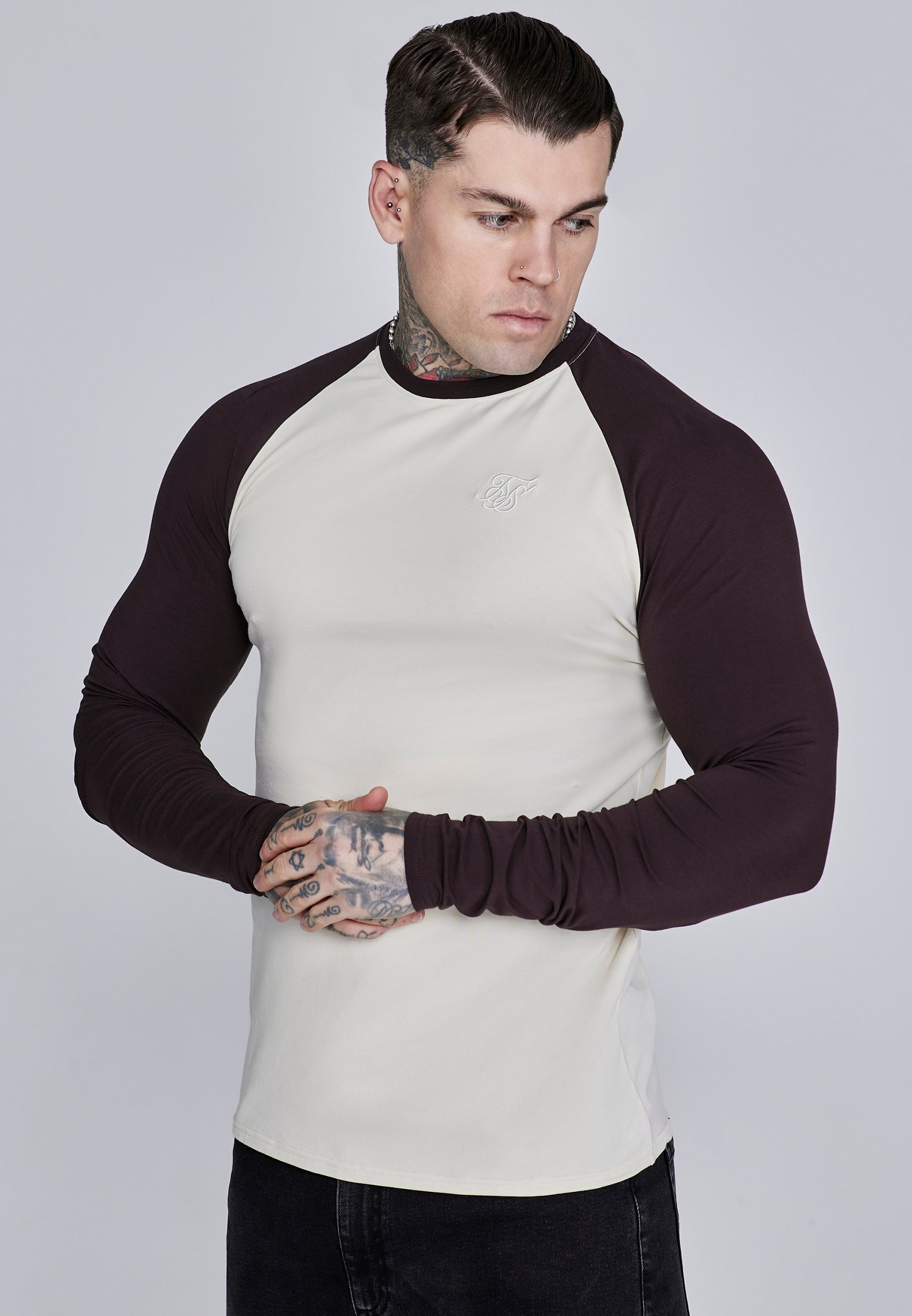 T-shirt Muscle Fit en écru, marron T-shirts SikSilk