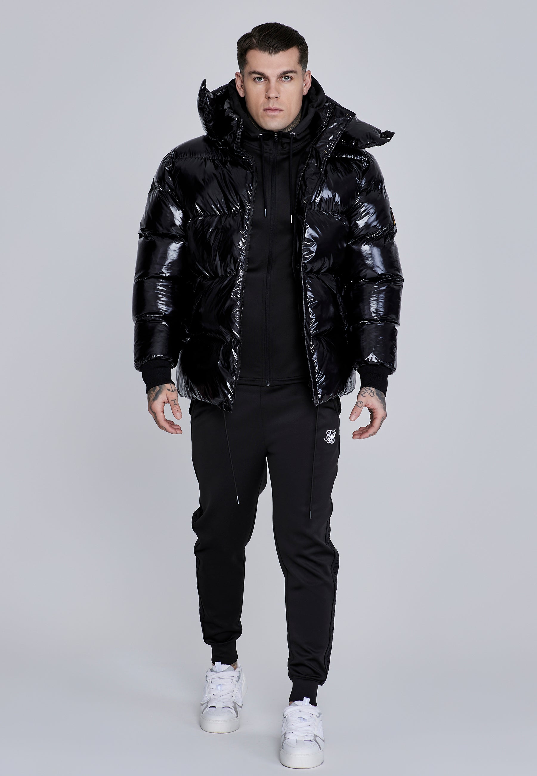 High Shine Puffer Jacket in Black Vestes SikSilk