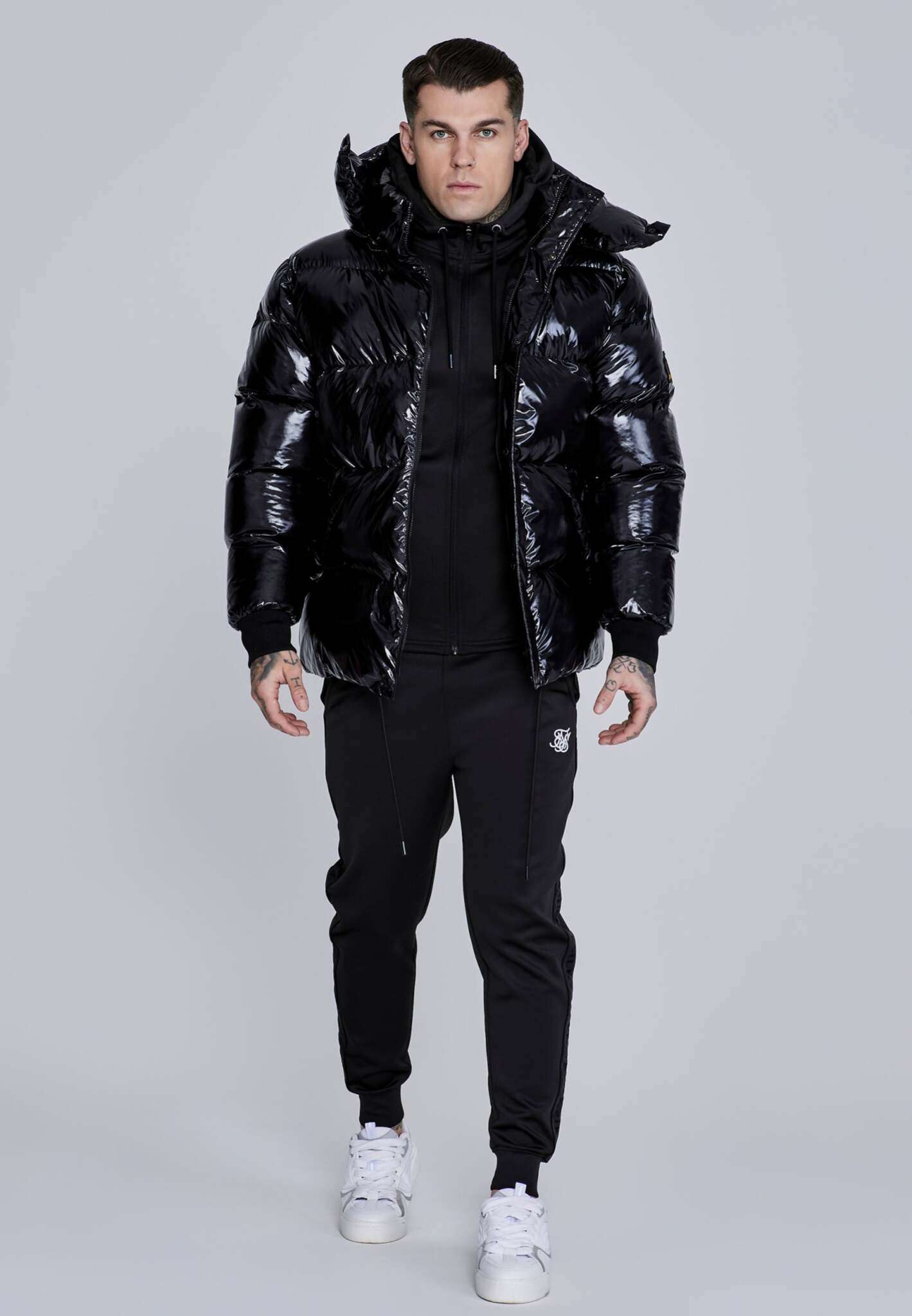 High Shine Puffer Jacket in Black Vestes SikSilk