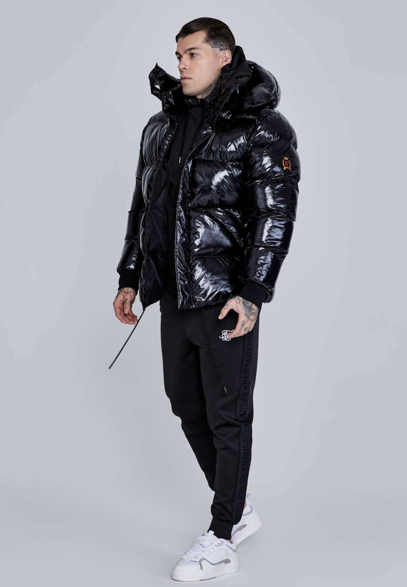 High Shine Puffer Jacket in Black Vestes SikSilk
