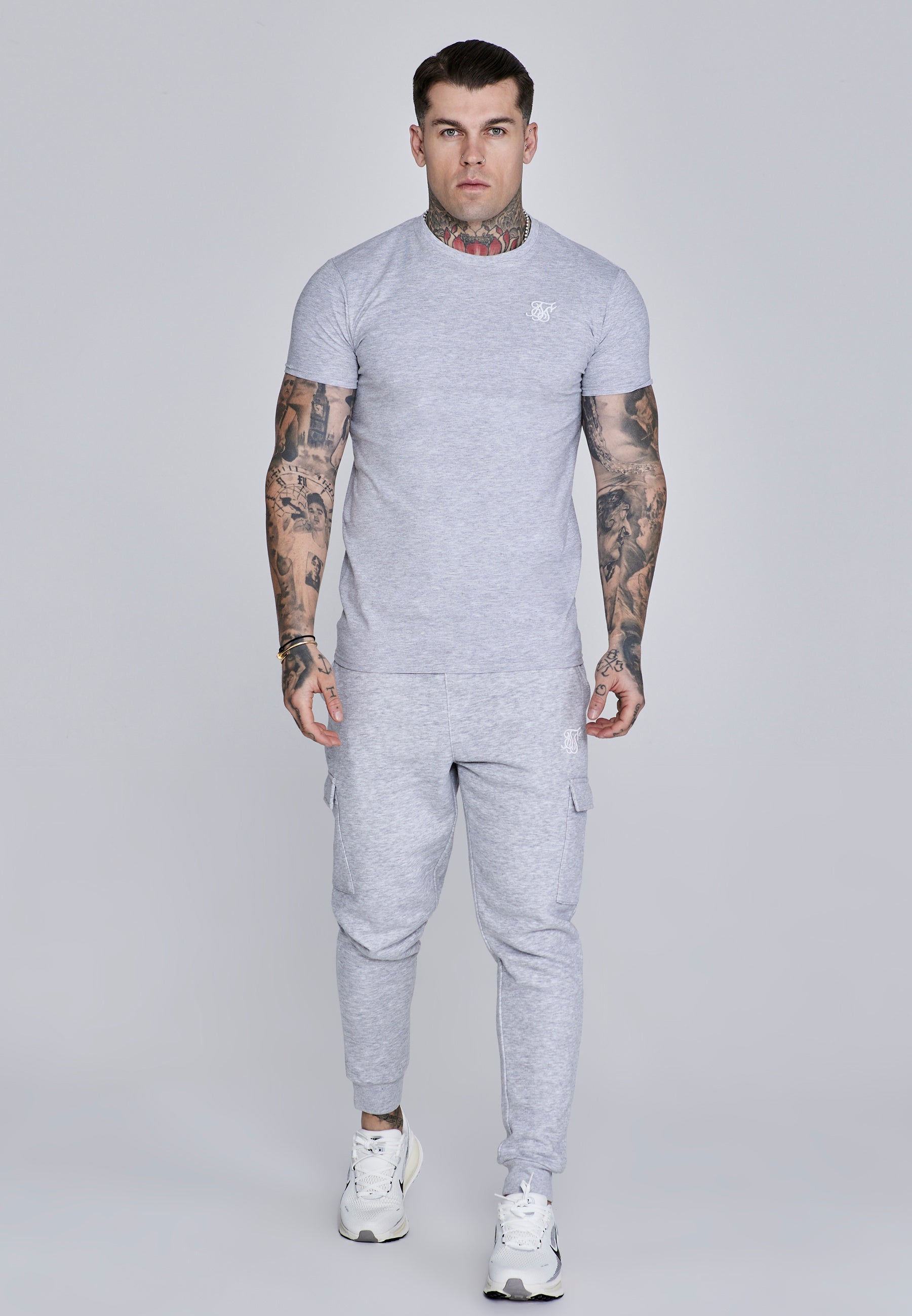 Essentials Cargo Joggers in Grey Marl Pantalon SikSilk