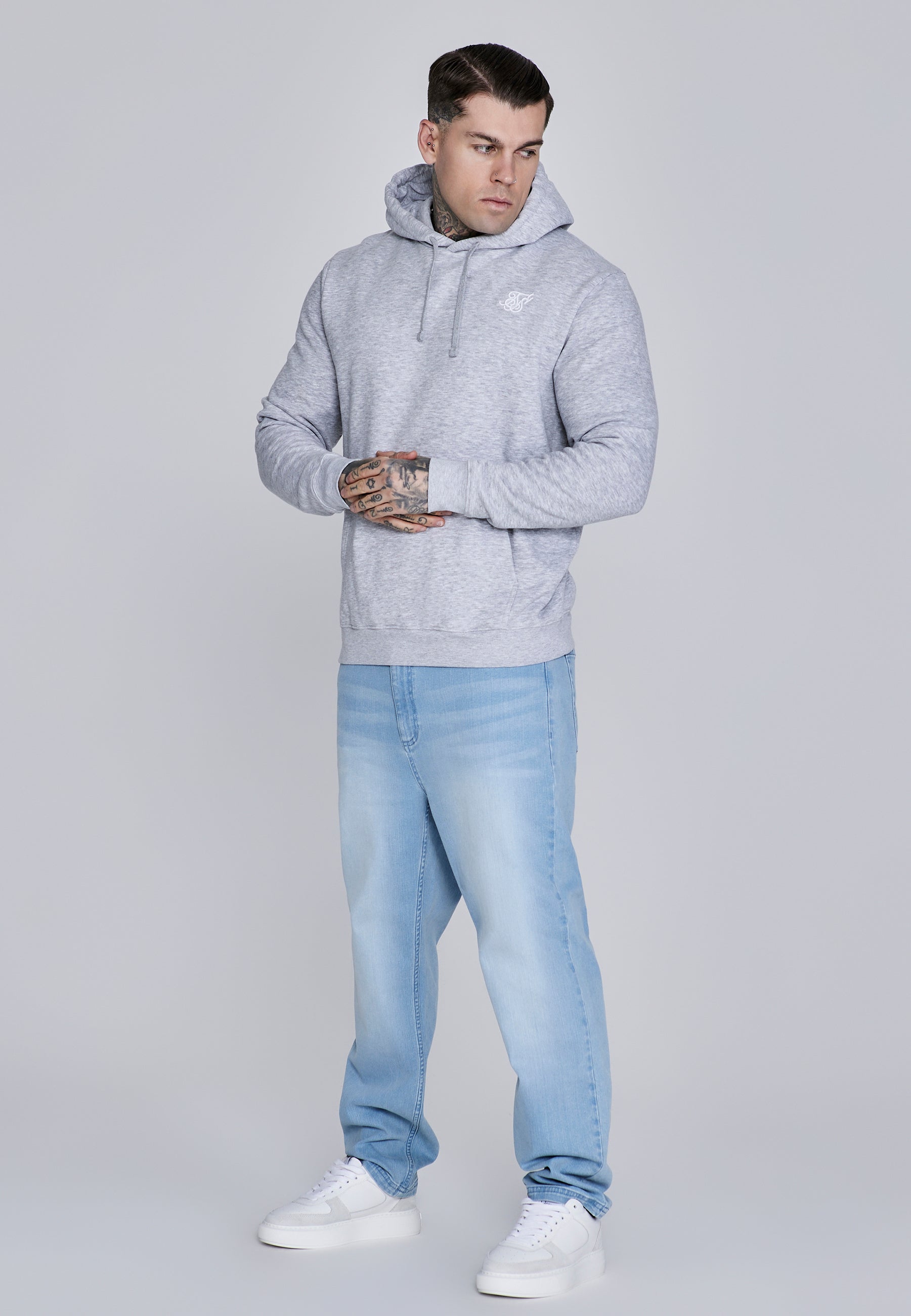 Essentials Hoodie in Grey Marl Sweat à capuche SikSilk