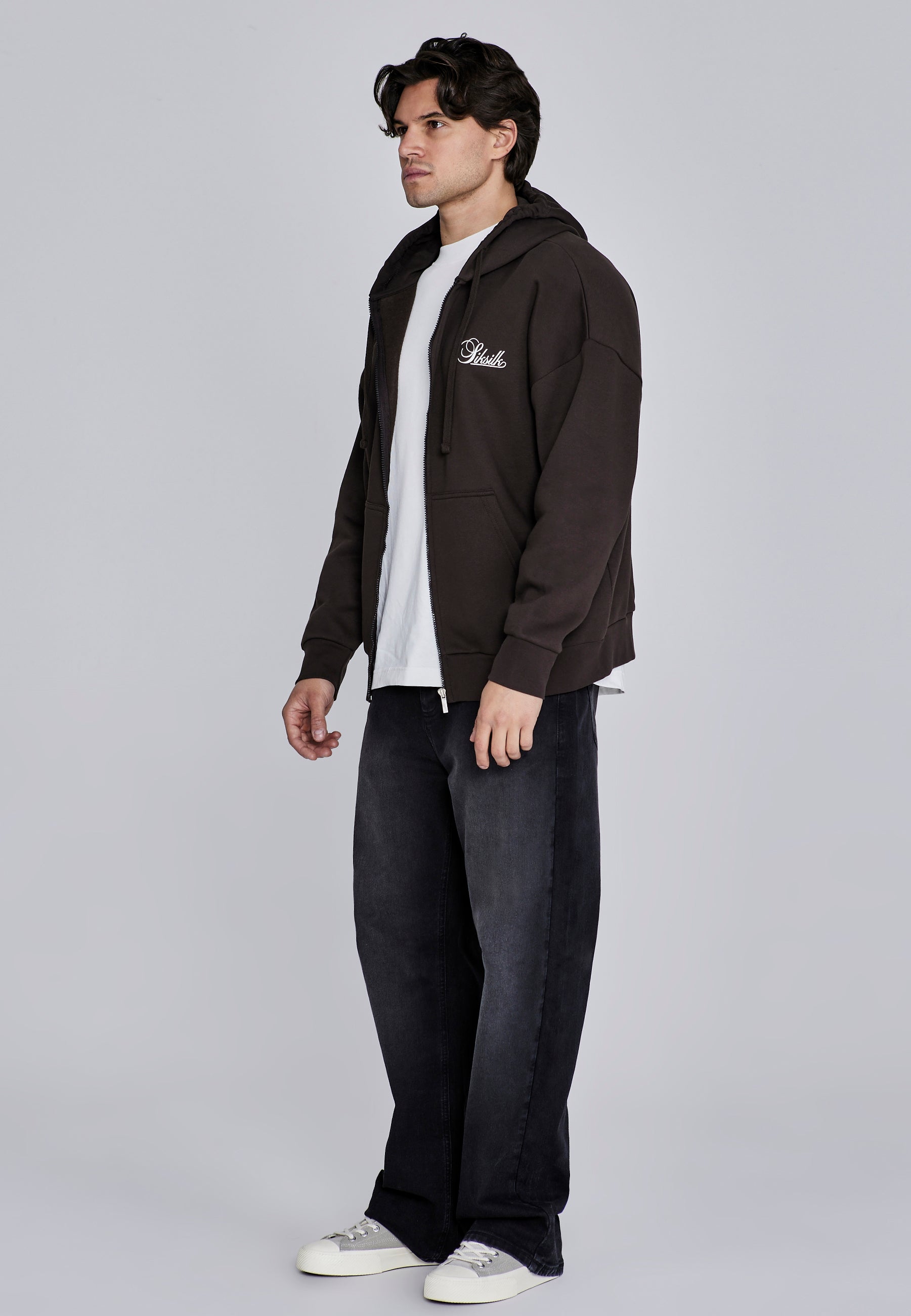 Essentials Full Zip Hoodie in Marron Sweat-shirts SikSilk