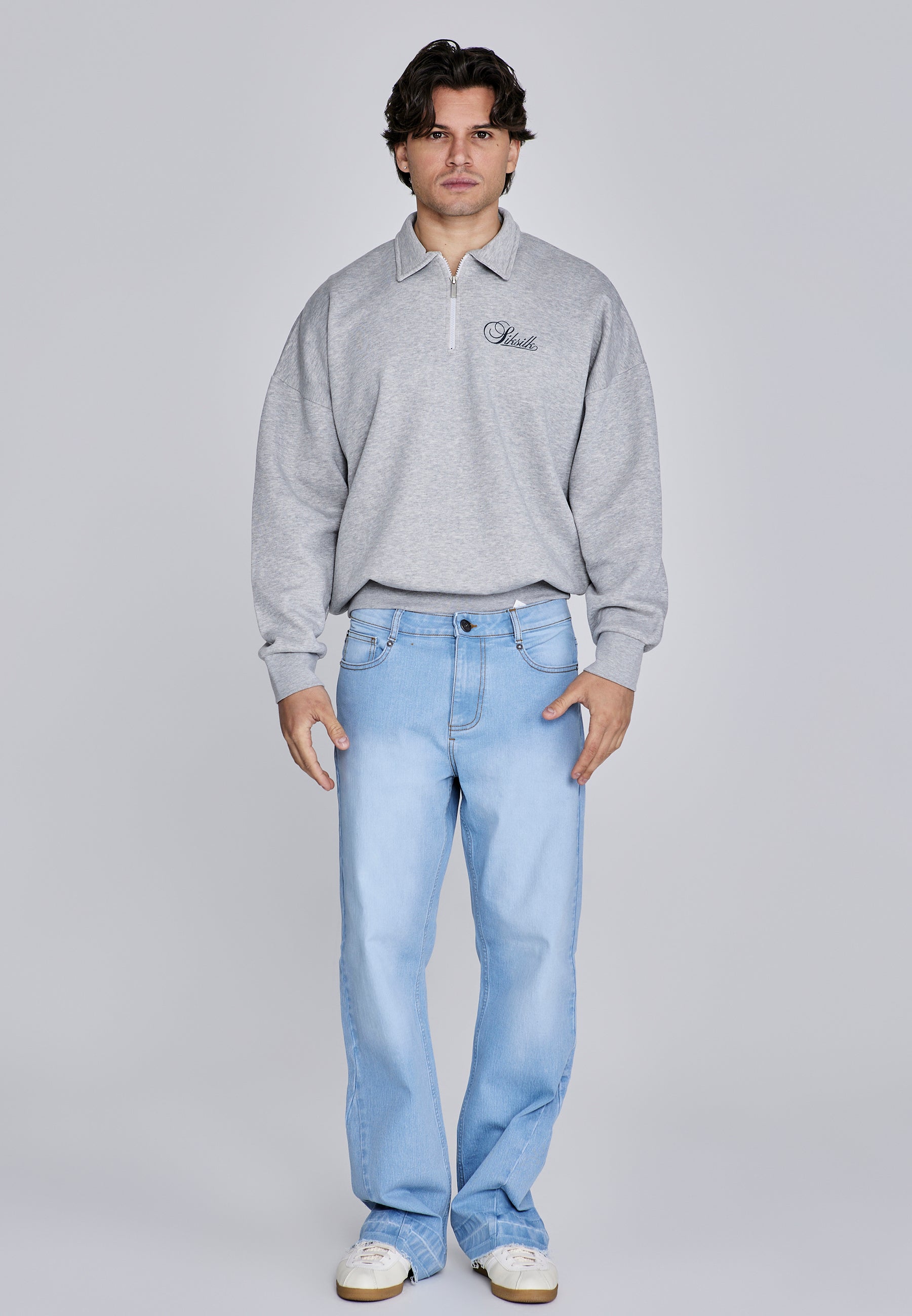 Essentials Polo Sweater in Gris Marl Sweatshirts SikSilk