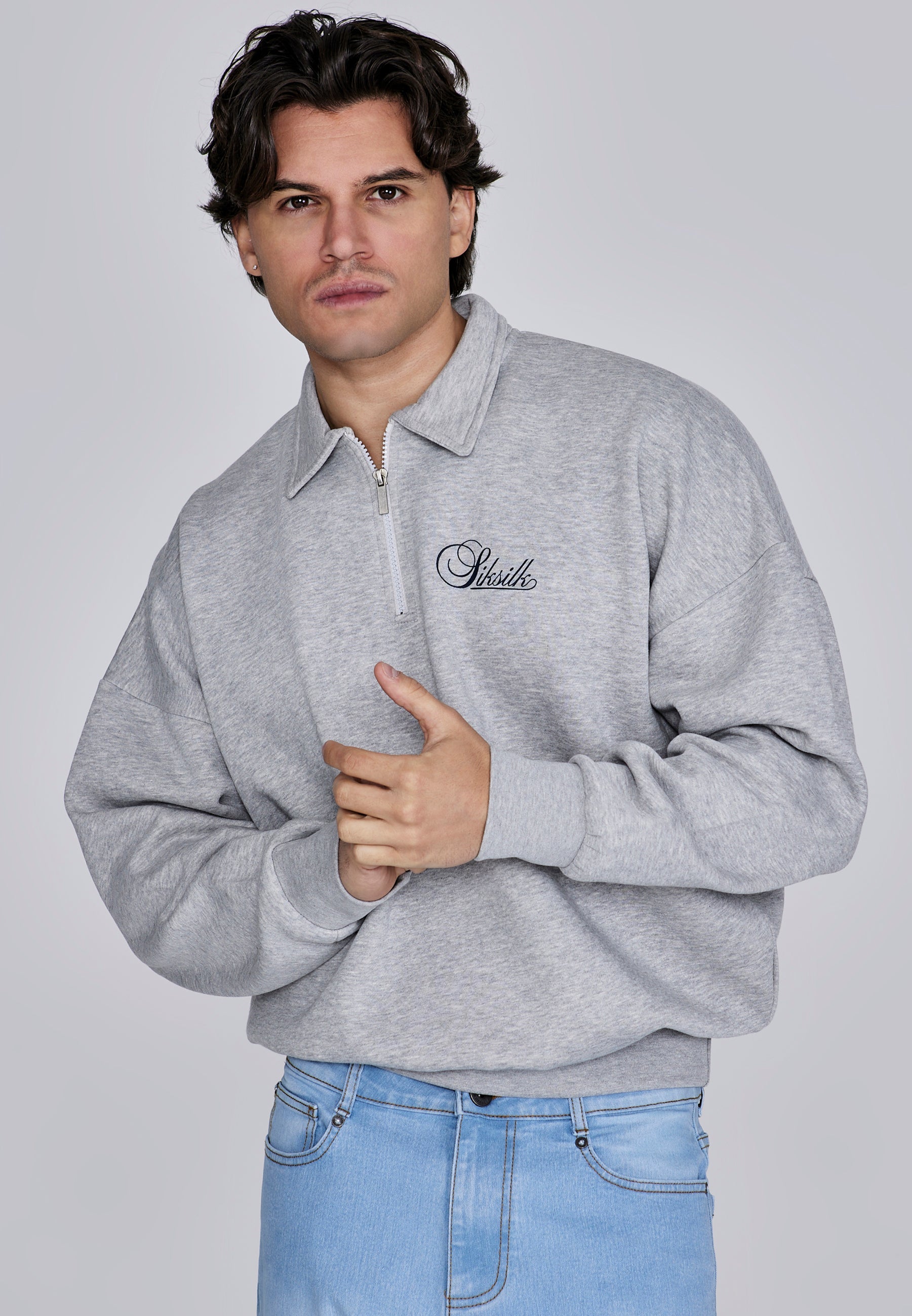 Essentials Polo Sweater in Gris Marl Sweatshirts SikSilk