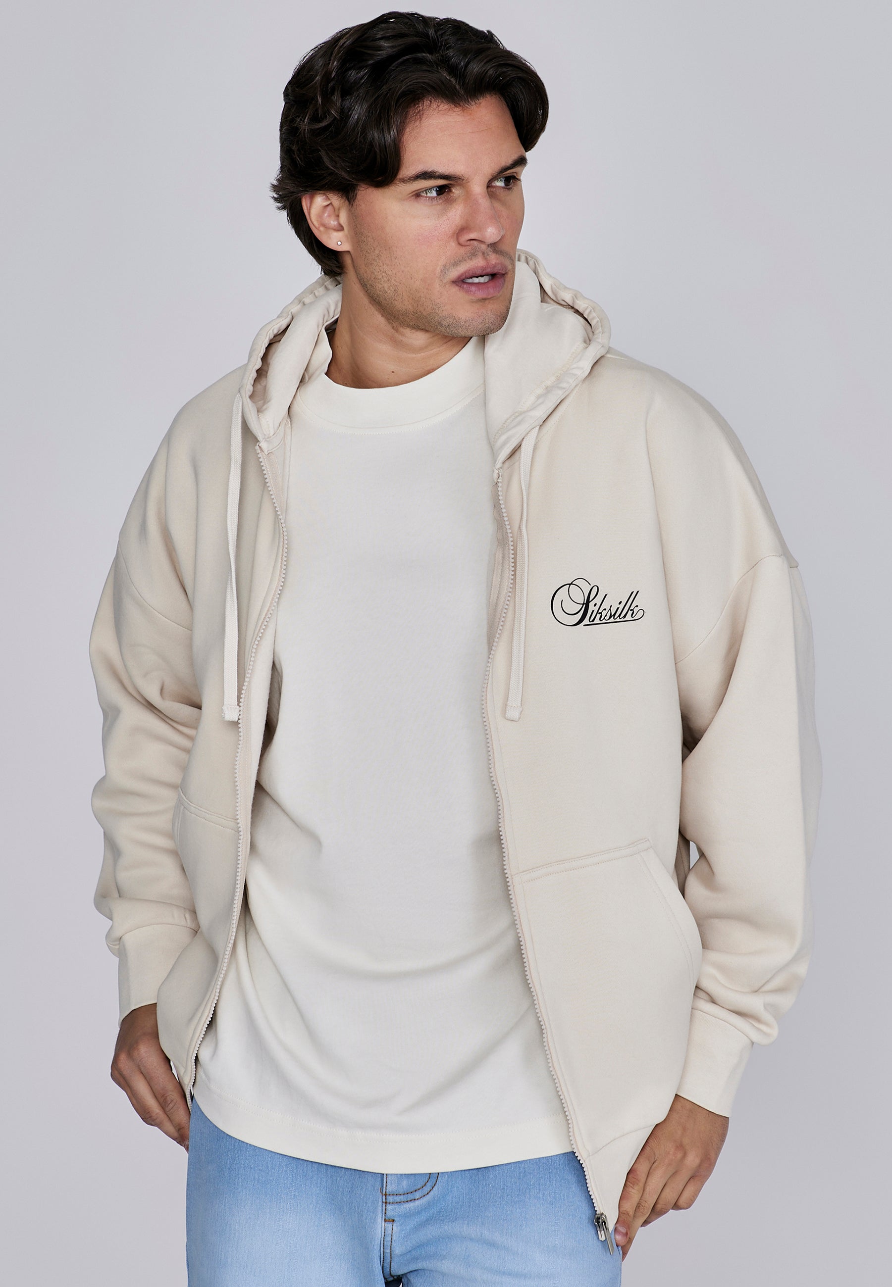 Essentials Full Zip Hoodie in Ecru Sweat-shirts SikSilk